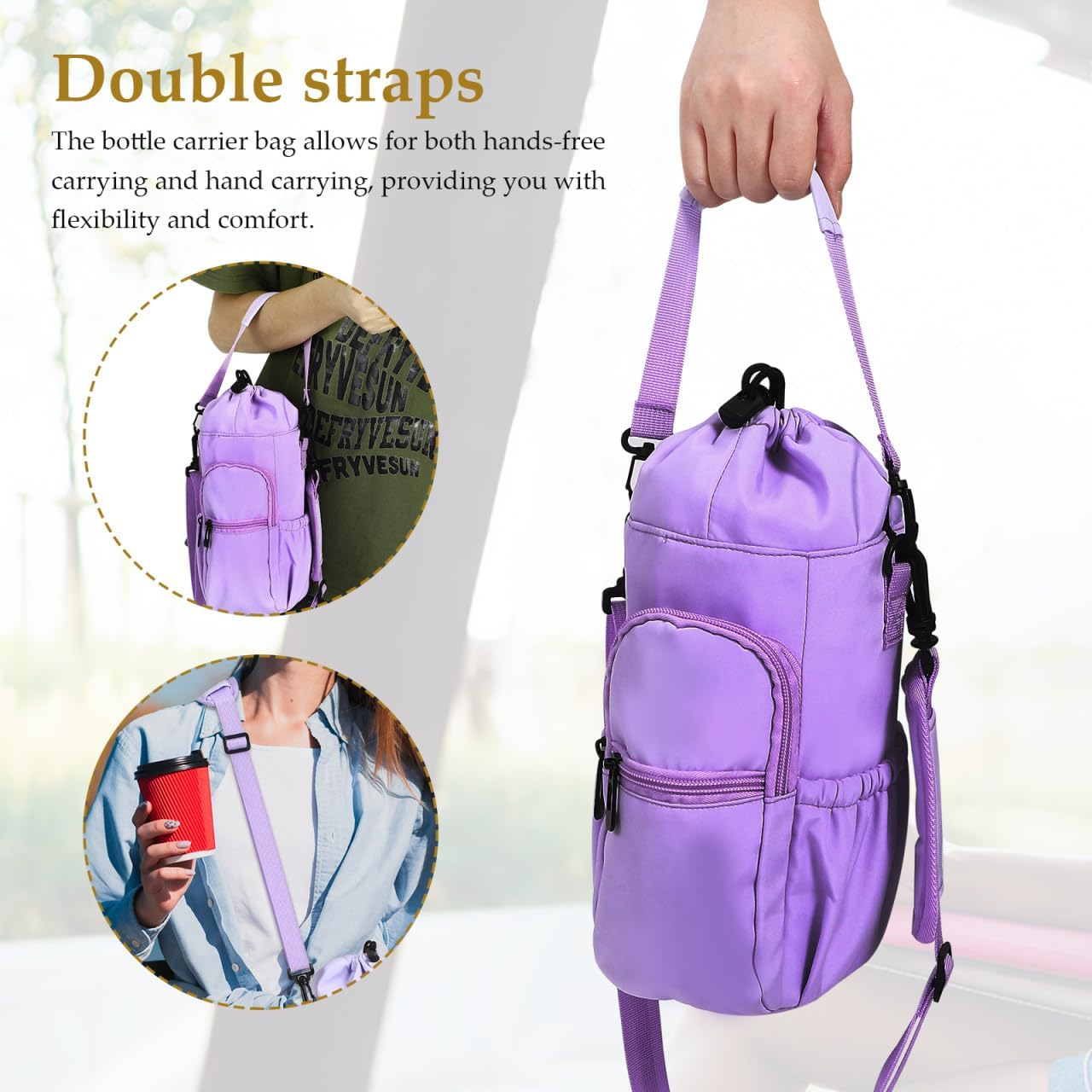 STOBAZA Water Bottle Pouch with Drawstring Closure Versatile Outdoor Carrying Bag for Hiking Camping and Travel with Ample Storage and Double Straps