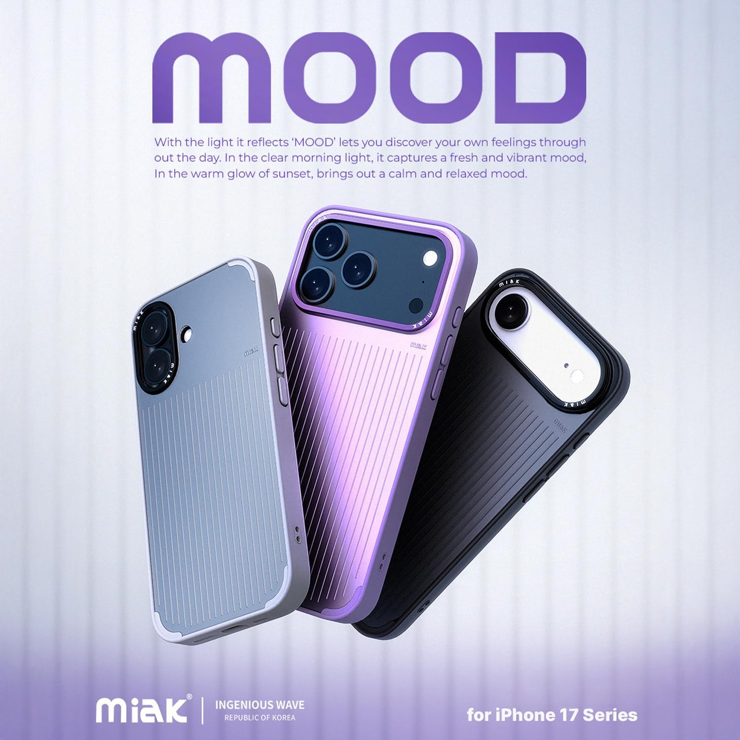 Miak Ma28066I17 Case, Compatible with Magsafe Mod, Stylish Vertical Line Design, Metal Camera Frame, Lens Protection, 4 Corners, Air Cushion, Shock Absorbing, Dustproof, Display Protection Design - Black image number 5