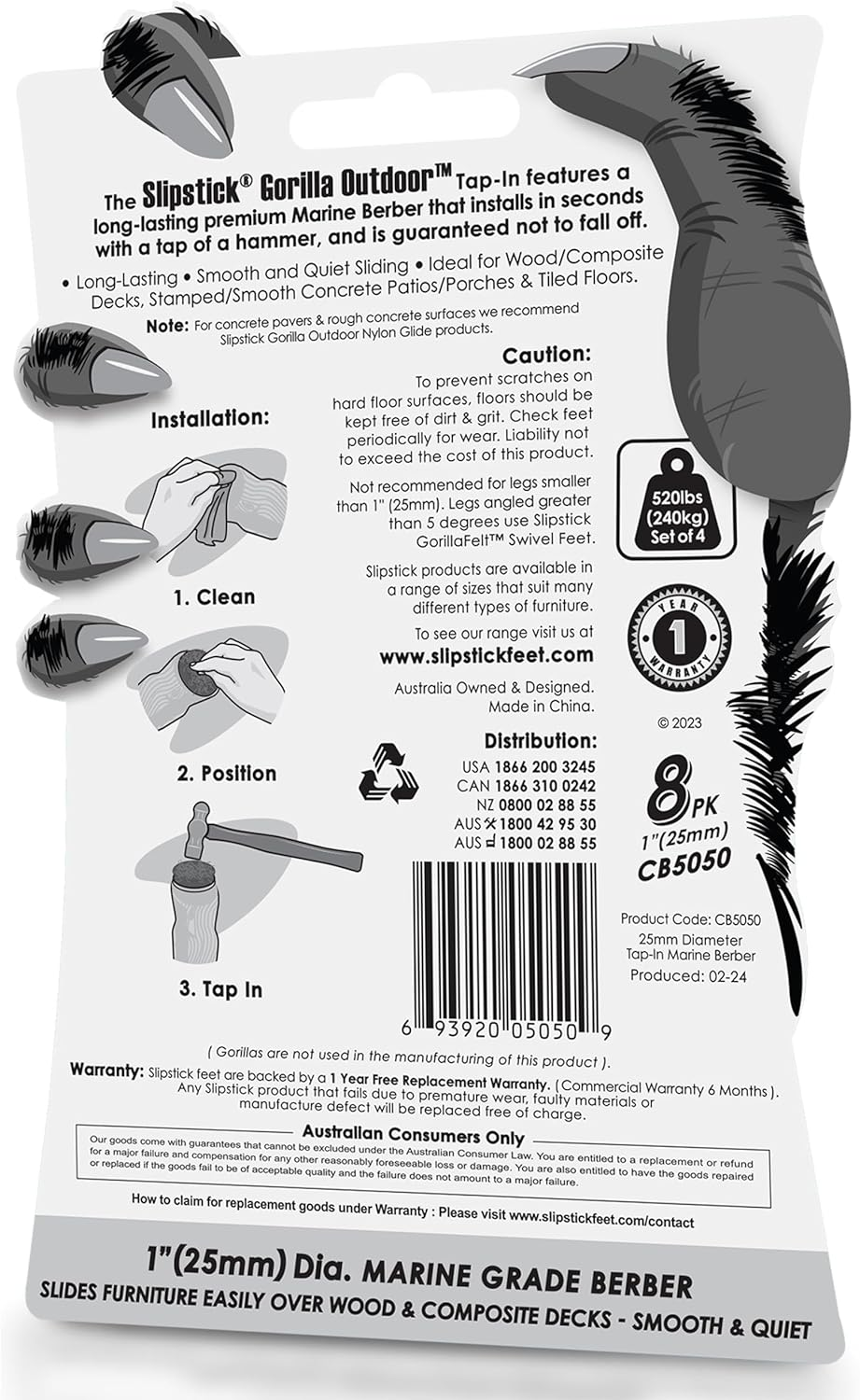 Gorilla Outdoor 25Mm Furniture Feet Floor Protectors/Weatherproof Berber Glides (Set of 8) Tap on Furniture Pads Guaranteed to Stay On, for Outdoor & Indoor Use image number 2