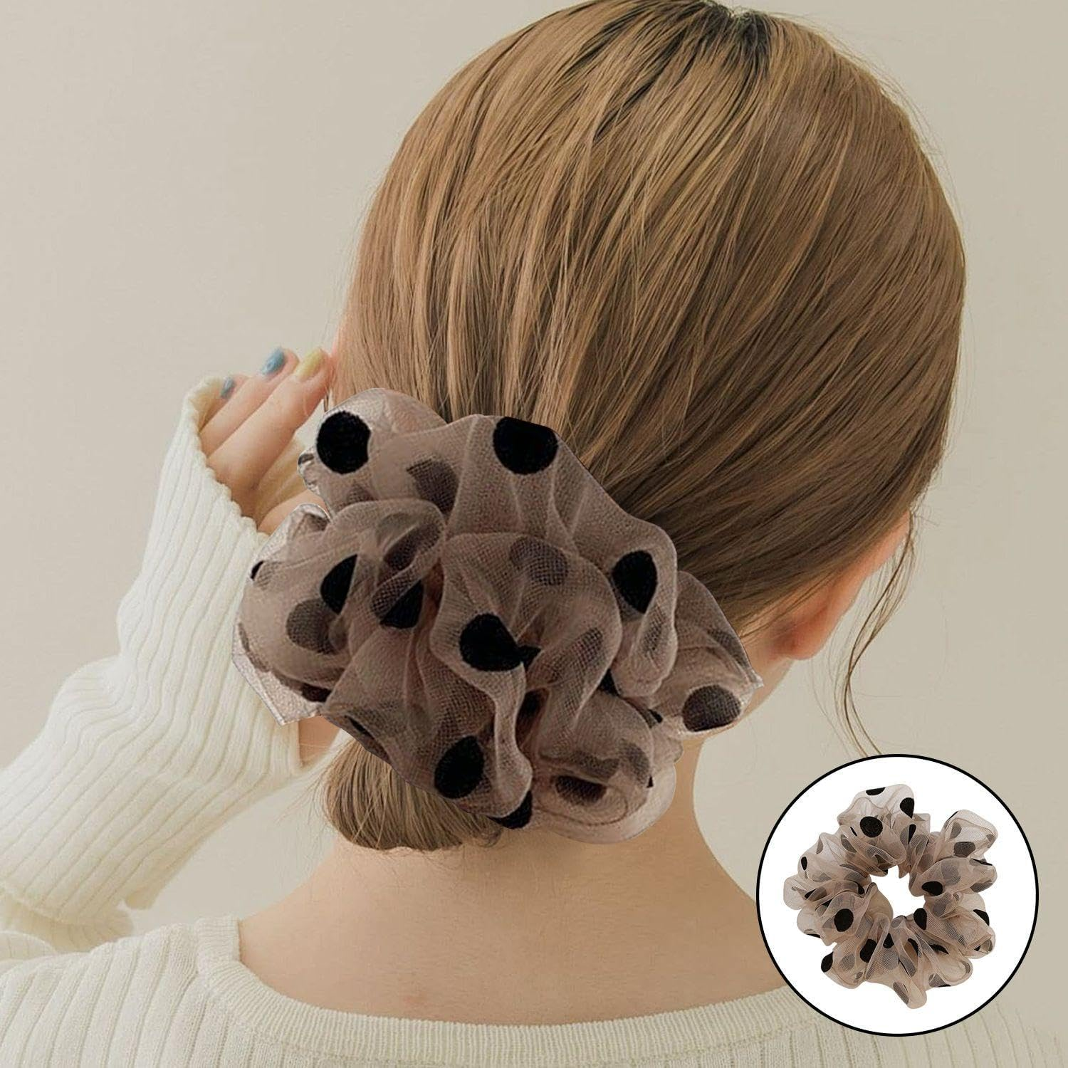 6 Pieces Polka Dot Hair Loops, Simple Mesh Headpiece, Daily Wild Hair Rope, Ponytail Hair Accessories, Hair Wrap Tools for Girls image number 3