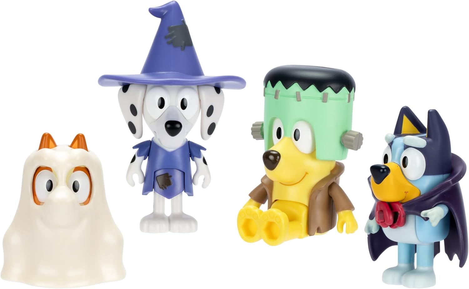 Bluey Figure 4-Packs, Halloween, 2.5" Poseable Figures of Bluey, Bingo, Chloe & Lucky Dressed in Halloween Costumes, with Accessories, Kids Can Recreate Their Favorite Moments from the Bluey TV Show image number 2