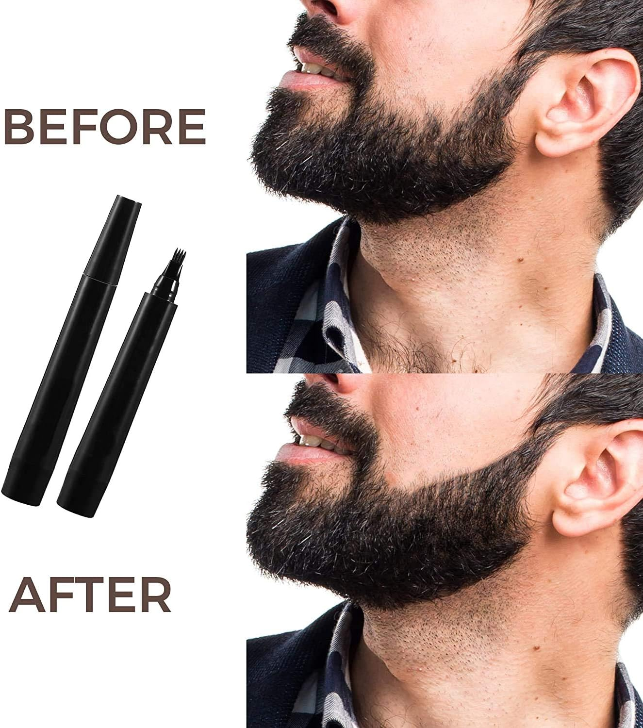 Tongke Beard Pen Filler for Men, Beard Pencil Creates Natural Looking Beard Long Lasting Waterproof with Bristle Brush (Black) - Brown image number 2