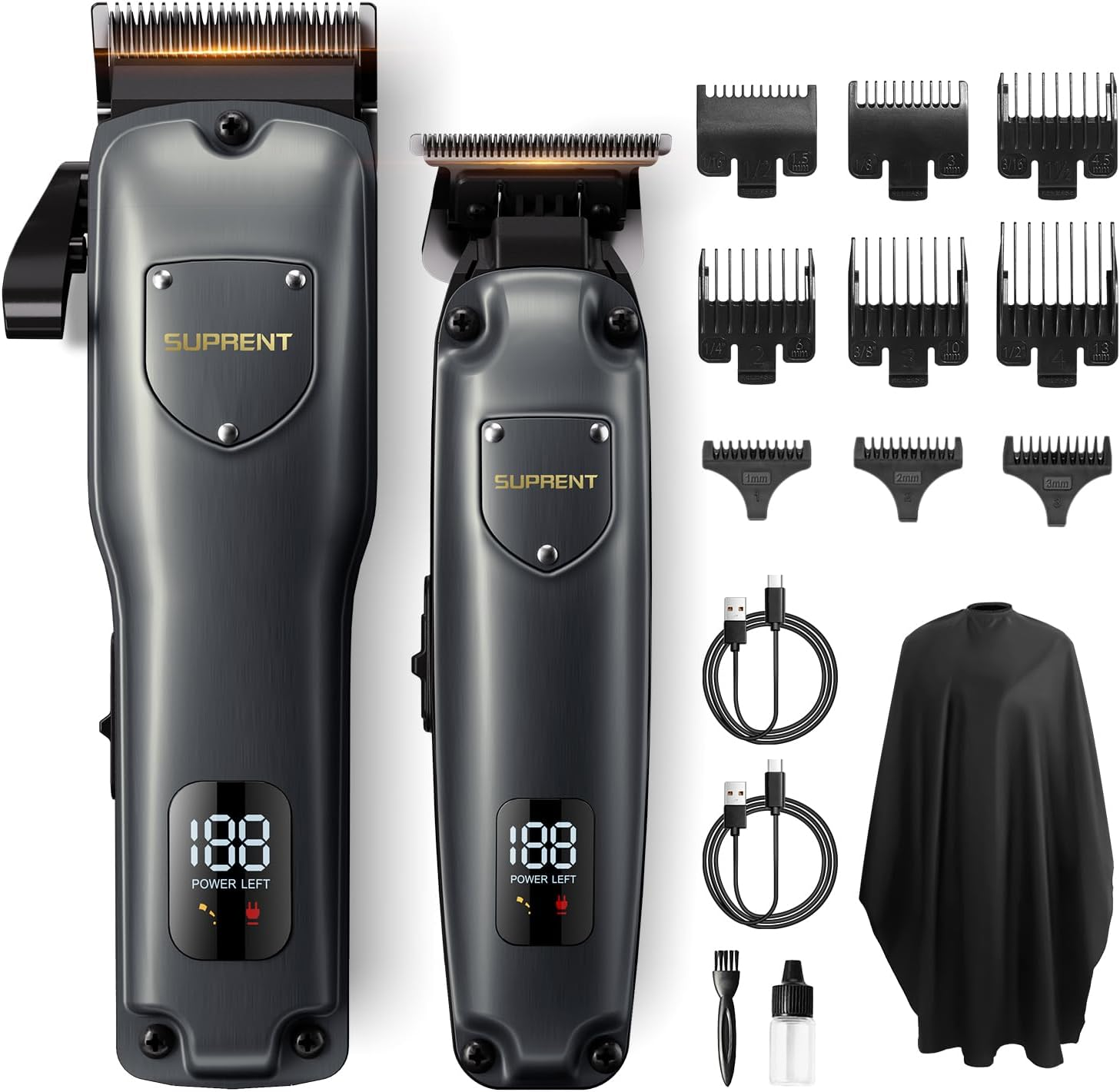 SUPRENT Pro Hair Clippers for Men, Rechargeable Cordless USB-C Clippers for Hair Cutting, Mens Hair Clippers & Trimmer Kit with LED Display for Barbers & Home Use (Gray) image number 4