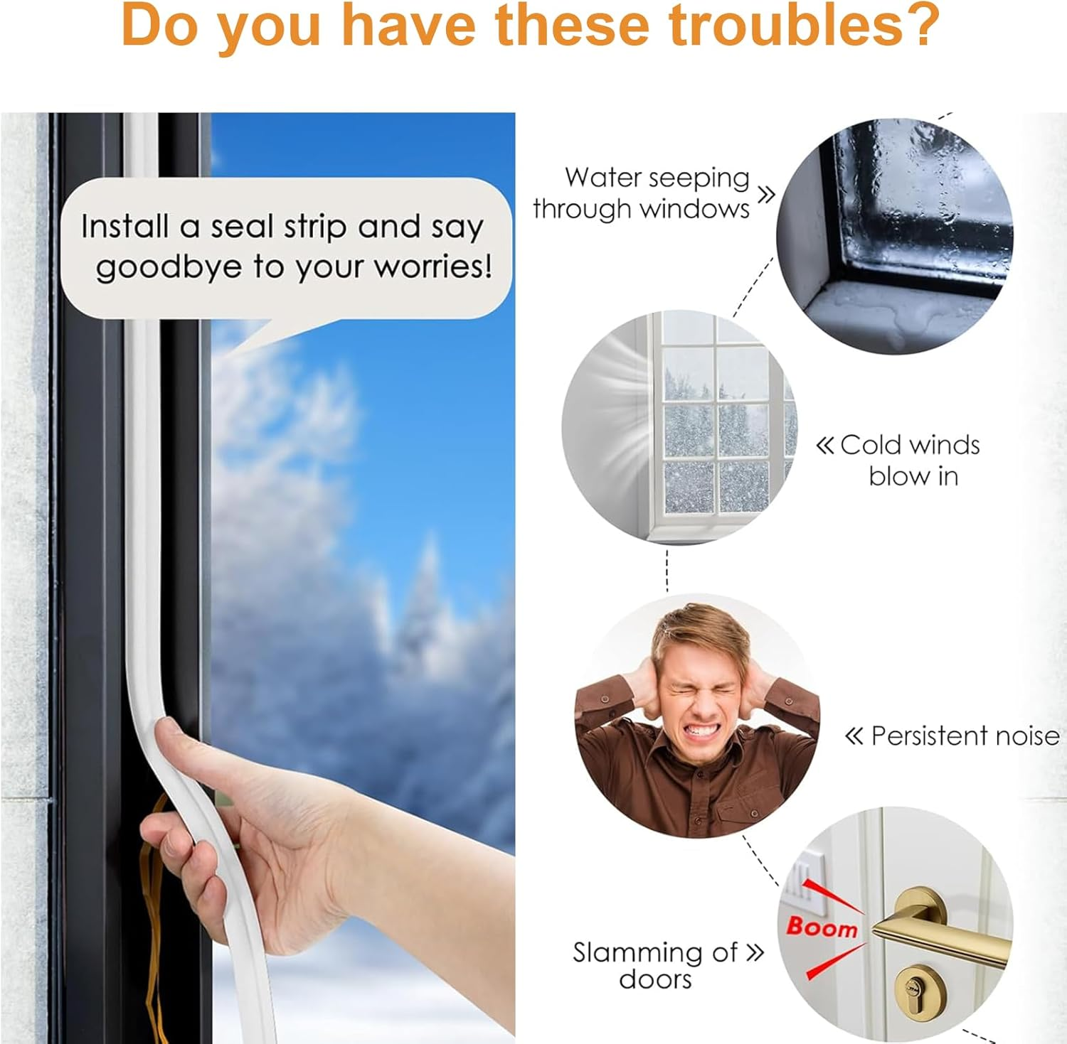 Weather Stripping Door Seal Strip, 20FT D-Type Self-Adhesive Foam Tape Soundproof & Weatherproof Insulation for Doors and Windows, Anti-Collision Rubber Seal Draft Stopper for Home (White) image number 5