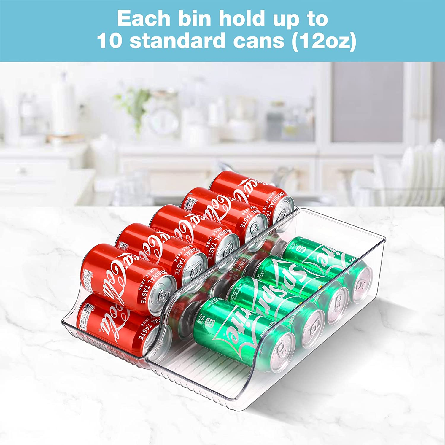 Puricon 2 Pack Can Drink Dispenser Organizer for Refrigerator, Clear Plastic Soda Pop Can Holder Container Storage Bin for Fridge Freezer Pantry Cabinet Kitchen -For Standard Can image number 4