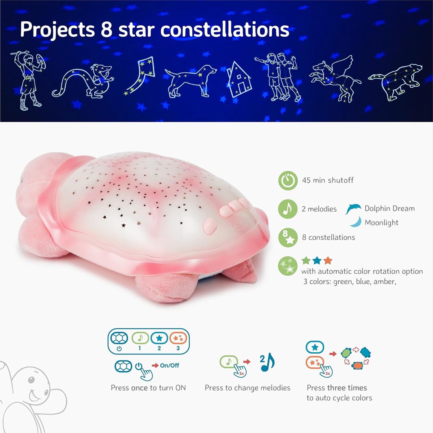 Cloud B Twinkling Twilight Turtle, Baby and Toddler Toys, Pink