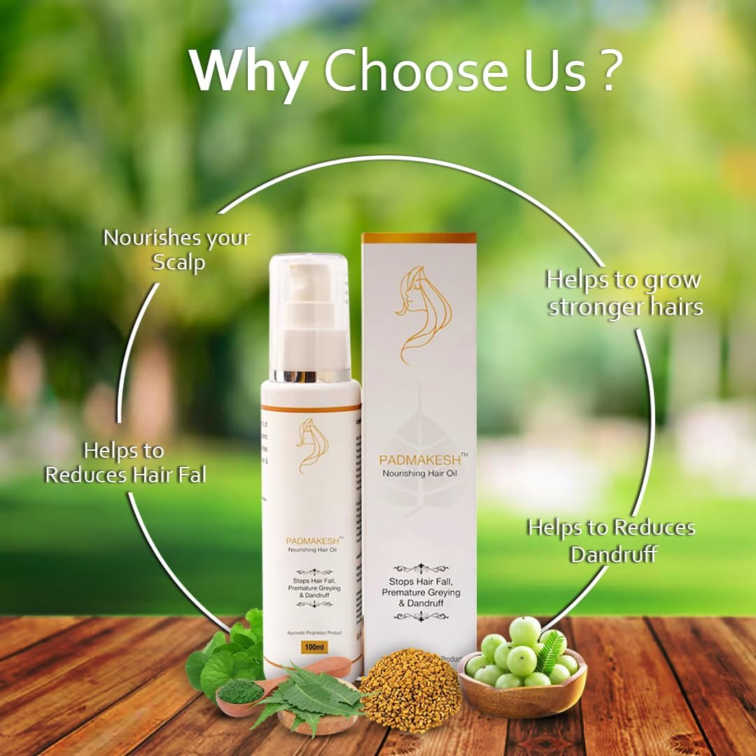 Bio Resurge Life Ayurvedic Padmakesh Nourishing Hair Oil with Natural Herbs Extracts, Controls Hair Fall, Fights Dandruff, Ayurvedic Nourishment for Hair (100 Ml)