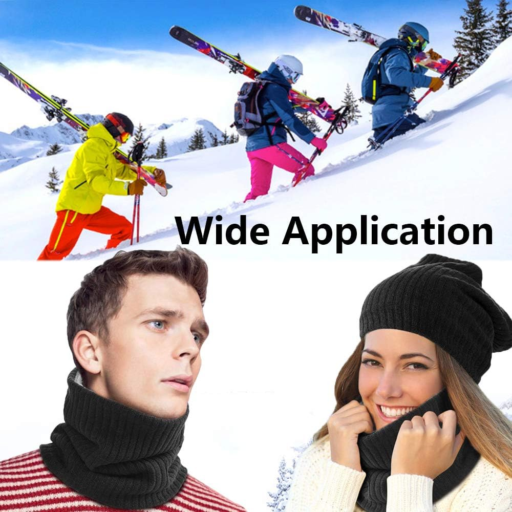 Fleece Neck Warmer Thermal Snoods Unisex Thick Winter Cold Weather Knitted Circle Scarf for Cycling Motocycle Sports - 2Pcs:Black+Dark Grey image number 4