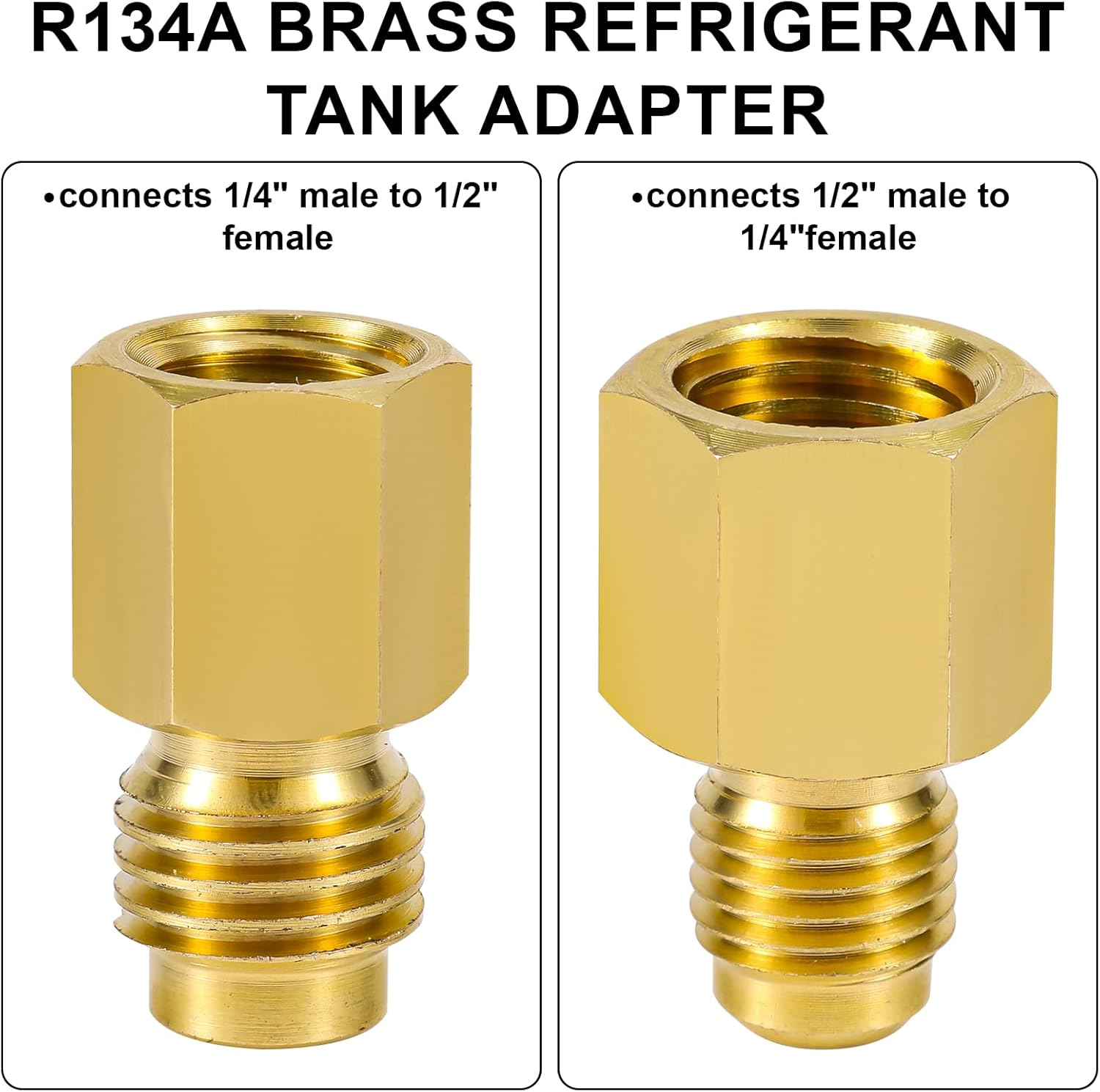 4Pcs Brass Refrigerant Tank Adapter, R134A to R12 Adapter Fittings 1/4 SAE Male to 1/2 Acme Female Flare Adaptor 1/2 Acme Male to 1/4 SAE Female Automotive Fittings for AC Refrigerant System