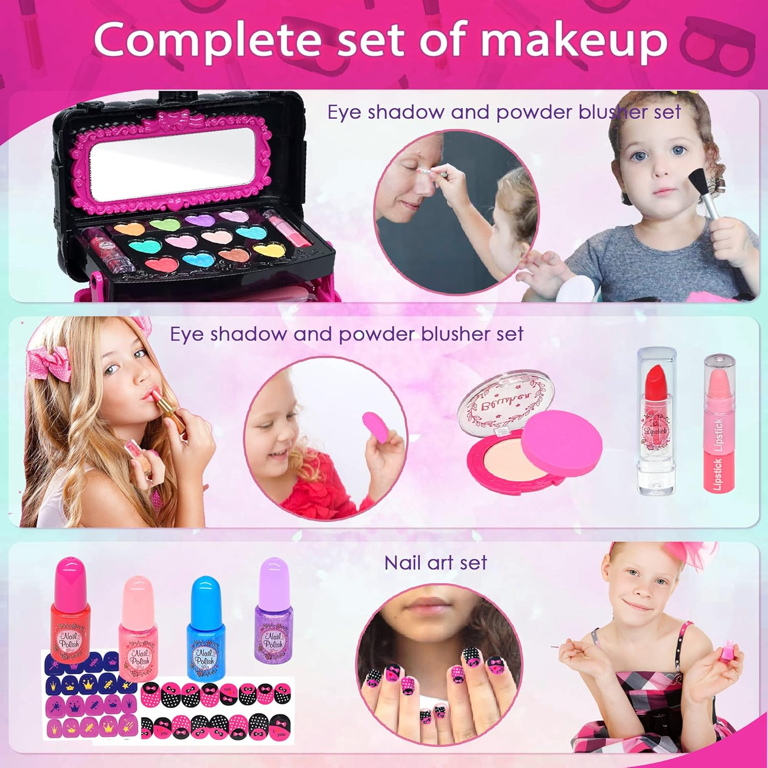 Kids Makeup Kit for Girl - Safe and Washable Makeup for Kids, ,Toys for Girls, Princess Birthday Gifts for 4 5 6 7 8 9 Year Old Girls (Rose) image number 5