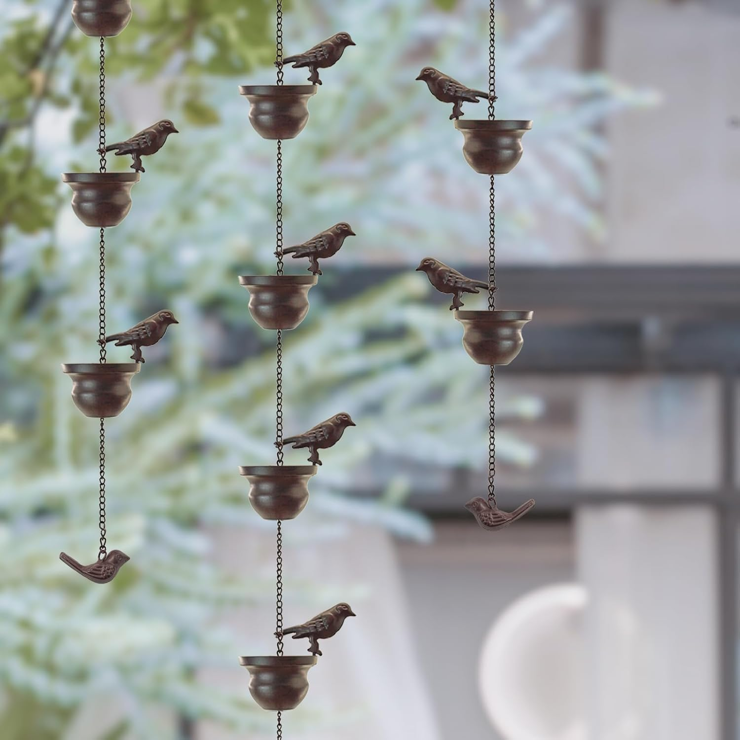 Mrmrkura Rain Chains for Gutters Birds Rain Chain Gutter Adapter Rain Chimes for Outside, Metal Rain Catcher Gutter Chain Downspout for Heavy Rain image number 4