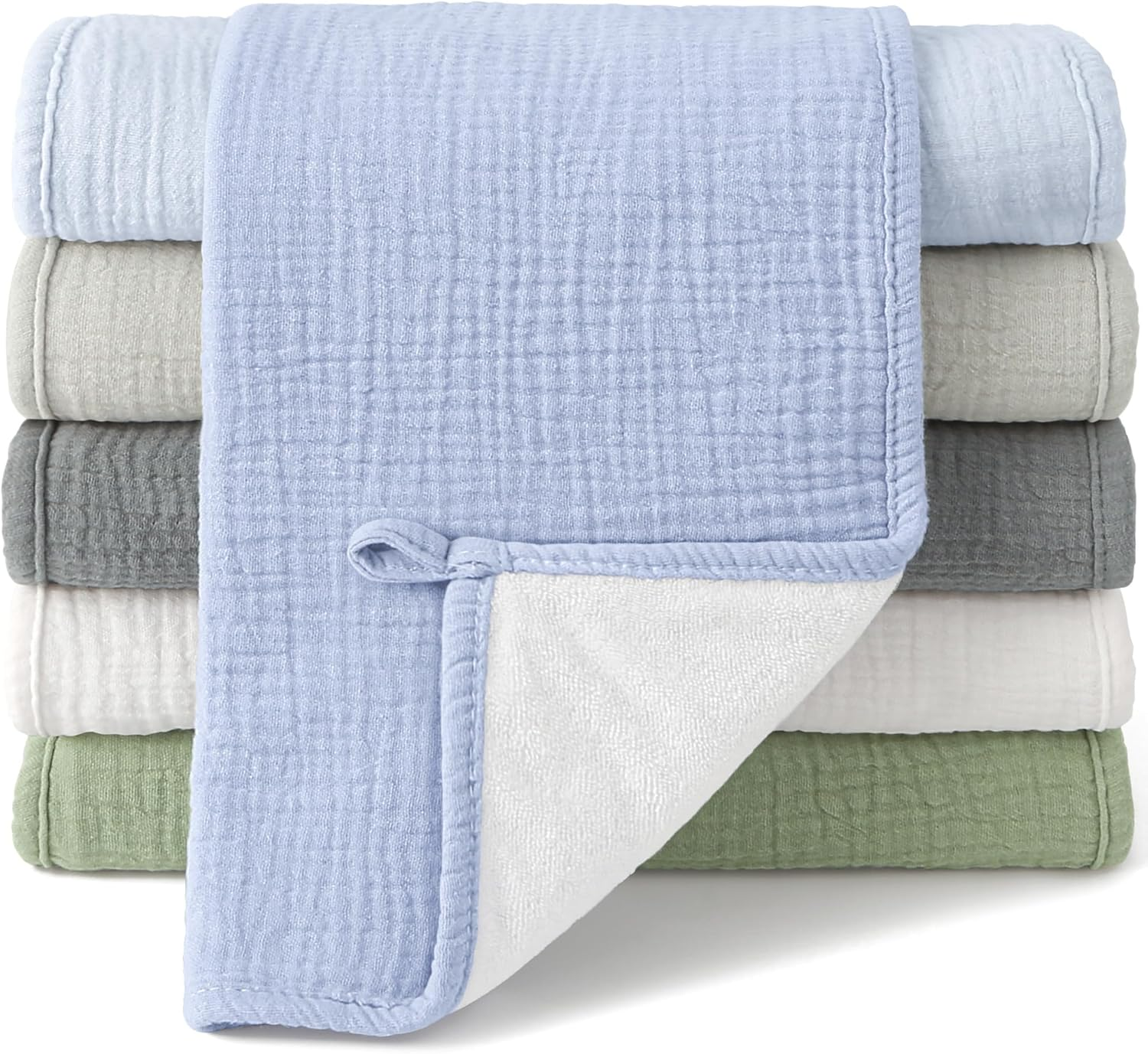 Bearmoss 100% Cotton Muslin Burp Cloths Sets 6 Pack 20X10Inch Large Burping Clothes Extra Soft Absorbent for Newborn Unisex Baby Girls and Boys (Brown) - Bluesky image number 2