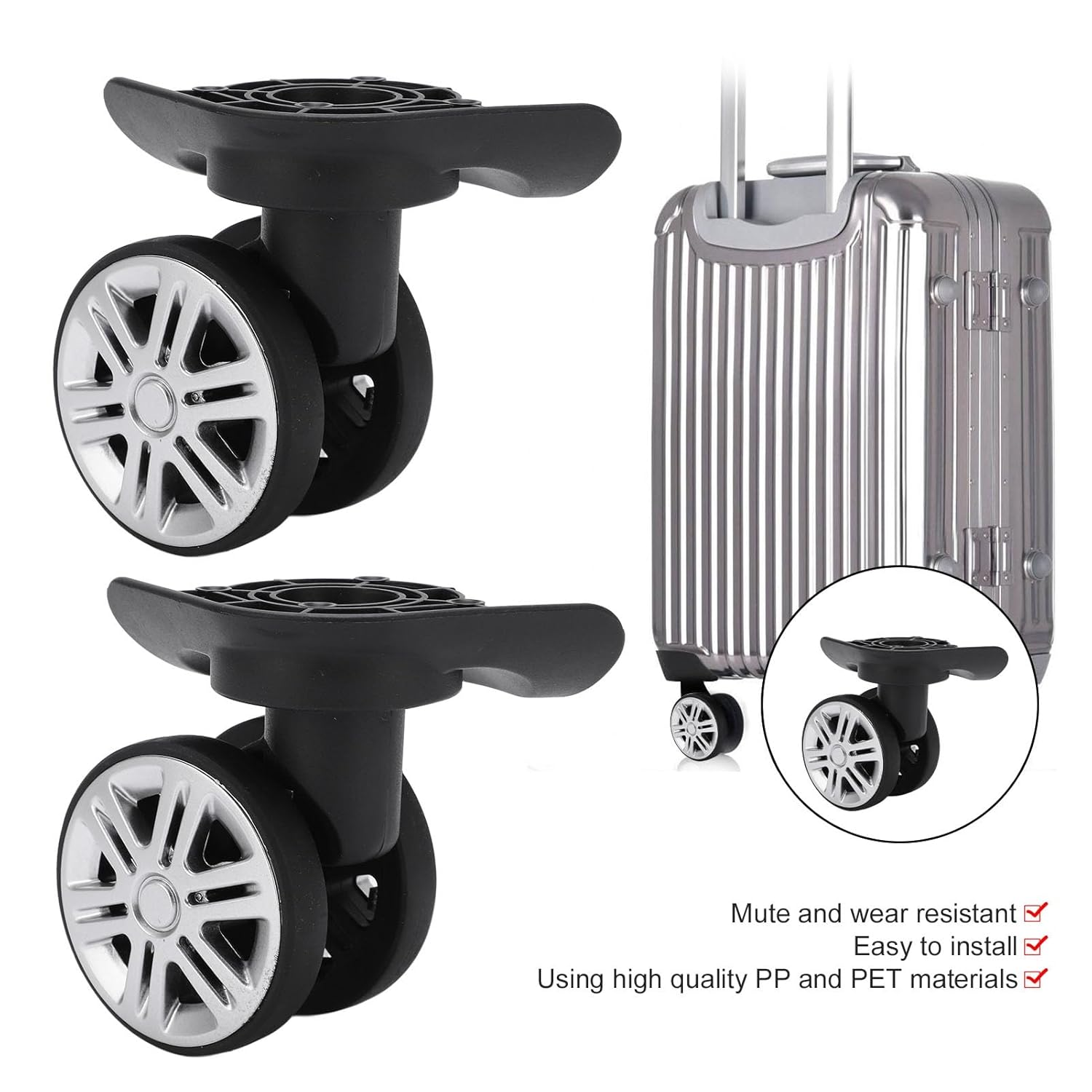 1 Pair of Luggage Wheels, 1 Pair Universal Luggage Swivel Wheels Suitcase Swivel Casters Repalcement Mute Double Row Wheels image number 6