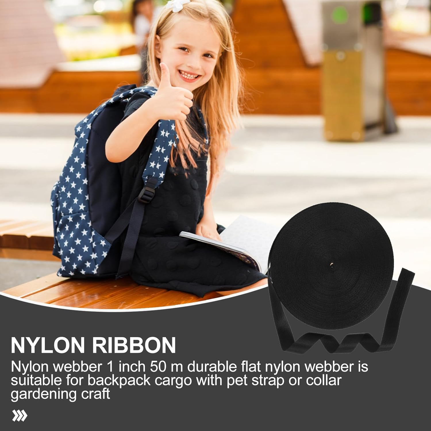 DRESSOOS Sturdy 1-Inch Nylon Webbing Strap 50M Roll for Pet Leash, Backpack Cargo Tie, Gardening and Craft Use, Portable Convenient Package Strap for Travel and Outdoor Gear image number 6