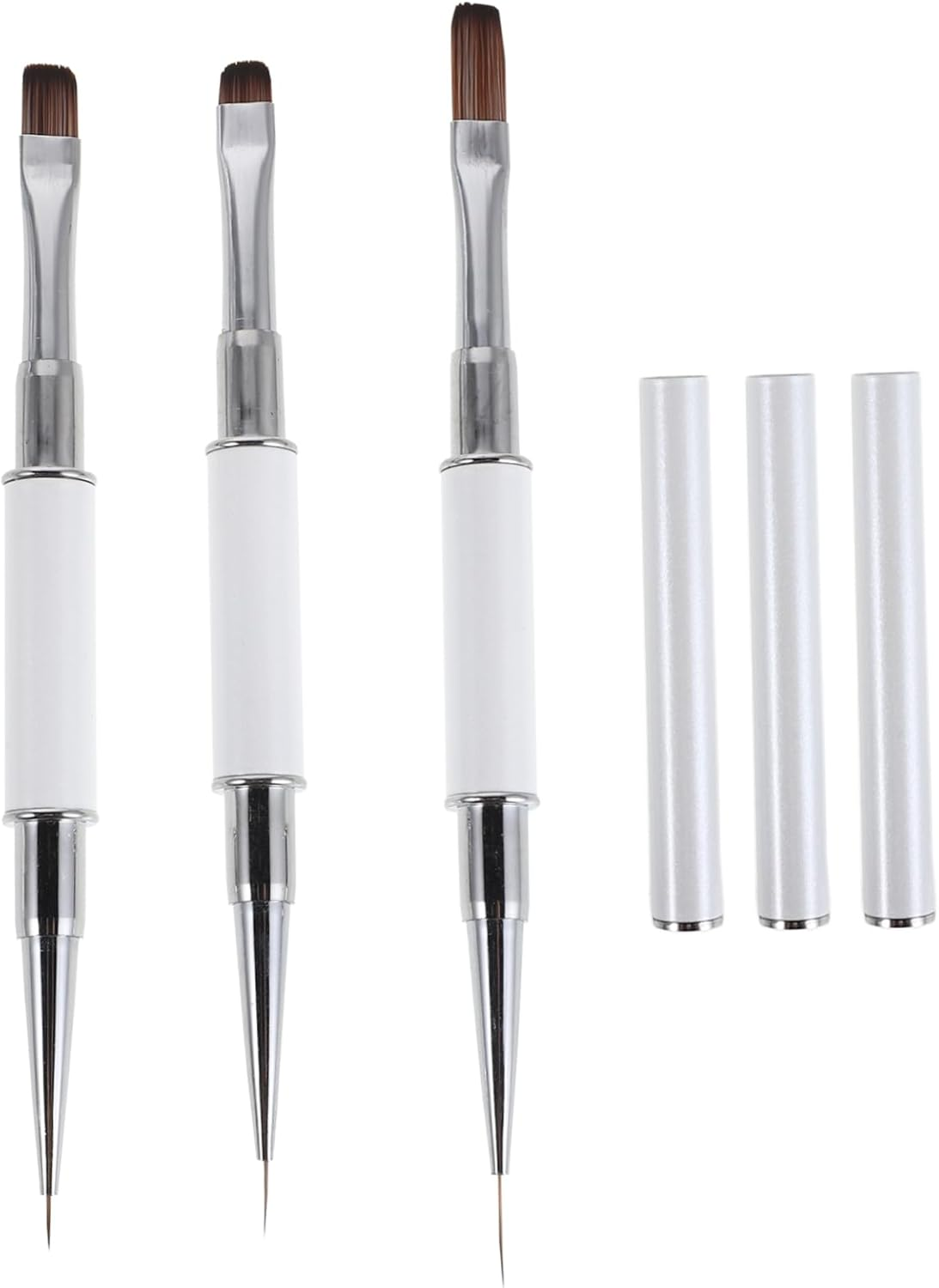 DINHEAROM 3Pcs Double Ended Nail Art Liner Brushes for Professional Manicure Detail Pens for Sculpting Line Work and Dotting Easy to Clean Salon Tools