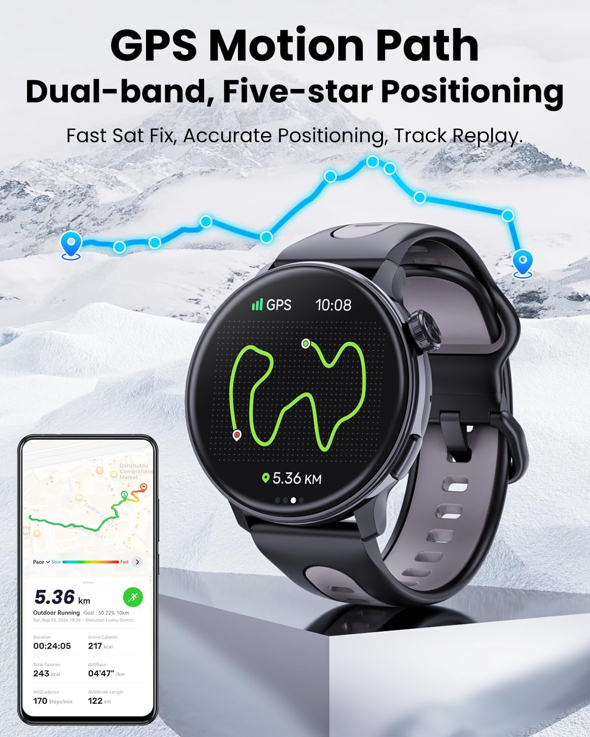 Smart Watch GPS, 1.43" AMOLED Screen Smart Watch for Men/Women Fitness Tracker, Military Smartwatches Compass，Compatible with Android & Ios (Bluetooth Call Answer/Dial), Multiple Sports Modes image number 4