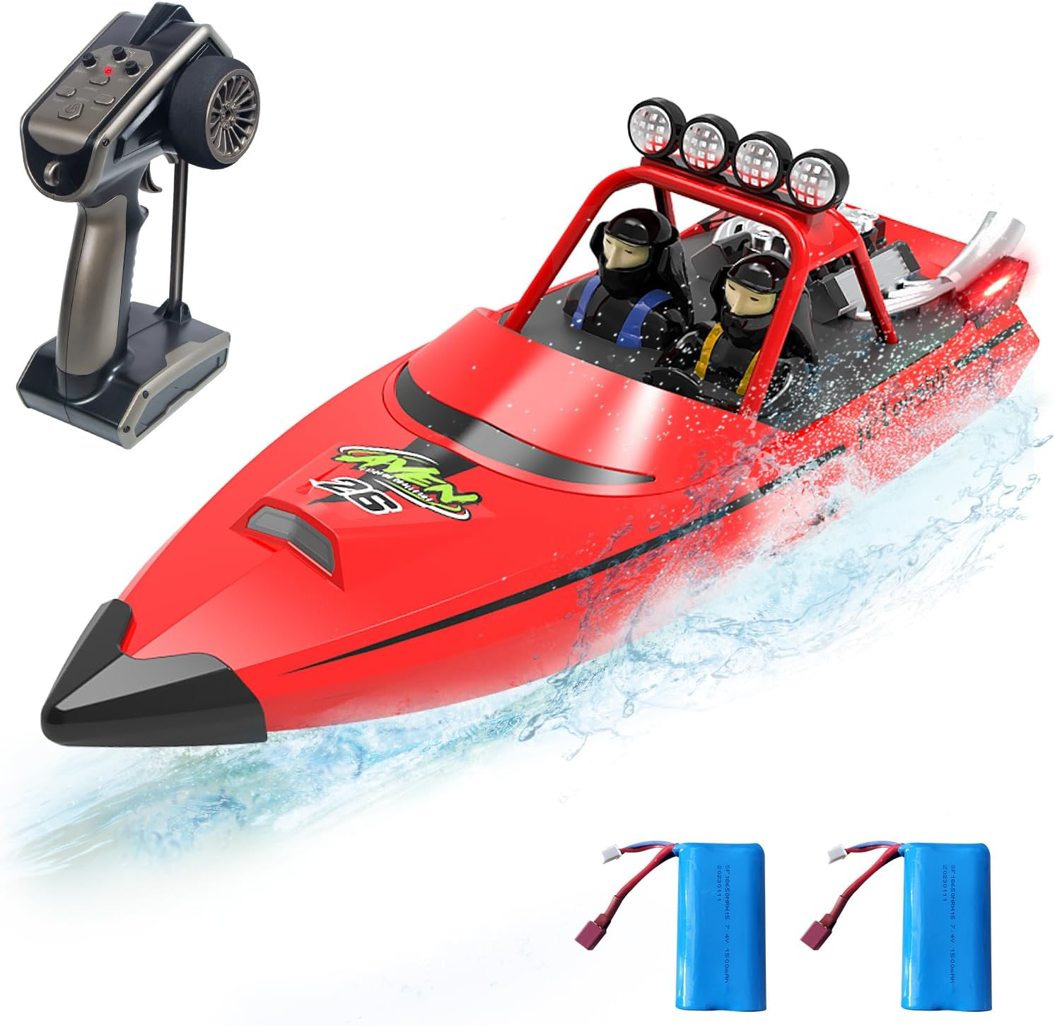 Hitish RC Boat for Kids Adults 2.4Ghz Remote Control Boats with LED Light for Pool Lakes Water, 20MPH Fast Speed Racing Jet Boat, Boat Toy for Boys Girls, 2 Rechargeable Batteries 40+ Mins, Red