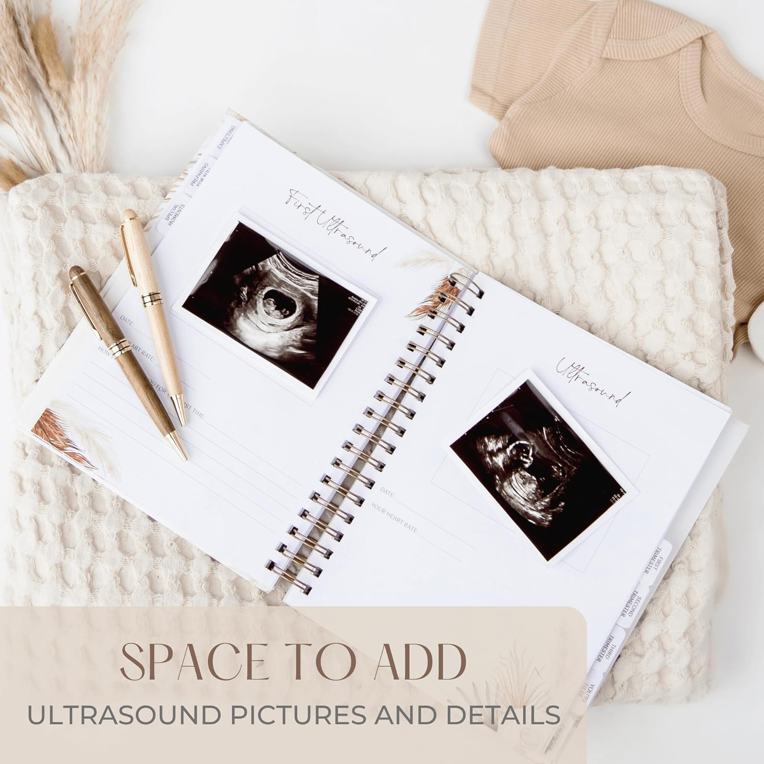 Keepsake Pregnancy Journal W/200+ Pages | Boho Themed Pregnancy Planner, Scrapbook and Memory Book | Baby Journal | Birth Planner | 8 Tab Dividers | Brown Twin Spirals | Two Inner Pockets | Ideal Gift