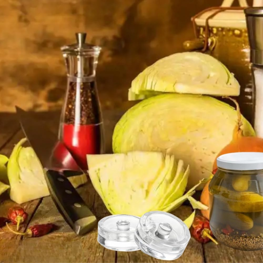Naisfei Glass Fermentation Weights with Easy Grip Handle,2 Pack Fermented Glass Jar Kimchi Heavy Stone Pickling Jars Weights Mason Jars Fermenting Lids image number 2