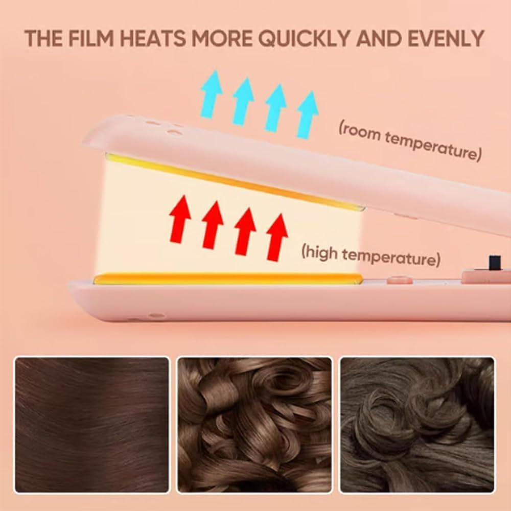 Mini Dual Purpose Curling Iron, 2025 Upgrade Mini Curling Wand and Flat Iron, Curling Iron Hair Straightener Curling Iron, Portable Travel Curling Wand for Short and All Hair Types (Pink) - Green image number 4