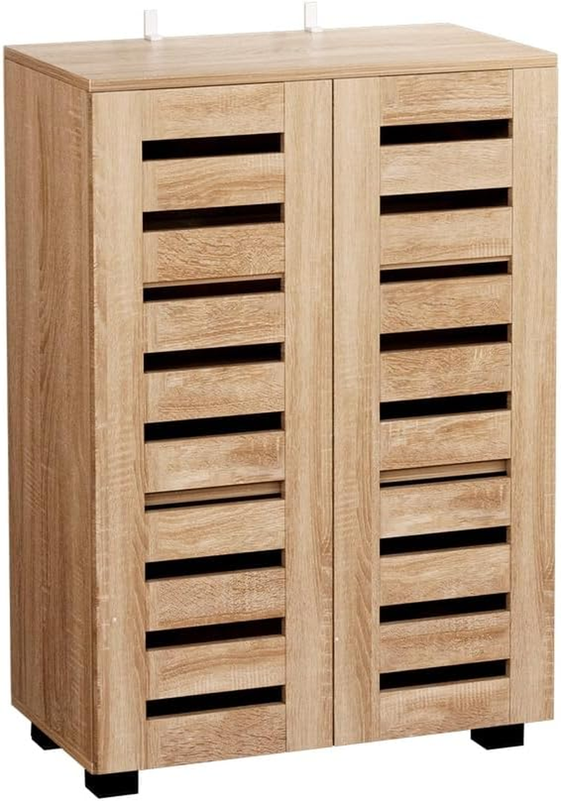 Artiss Shoe Cabinet, 20 Pairs Storage Rack with Ventilated Doors Adjustable Shelves, Cupboard for Hallway Entryway Living Room Home Decor Furniture Pine image number 1