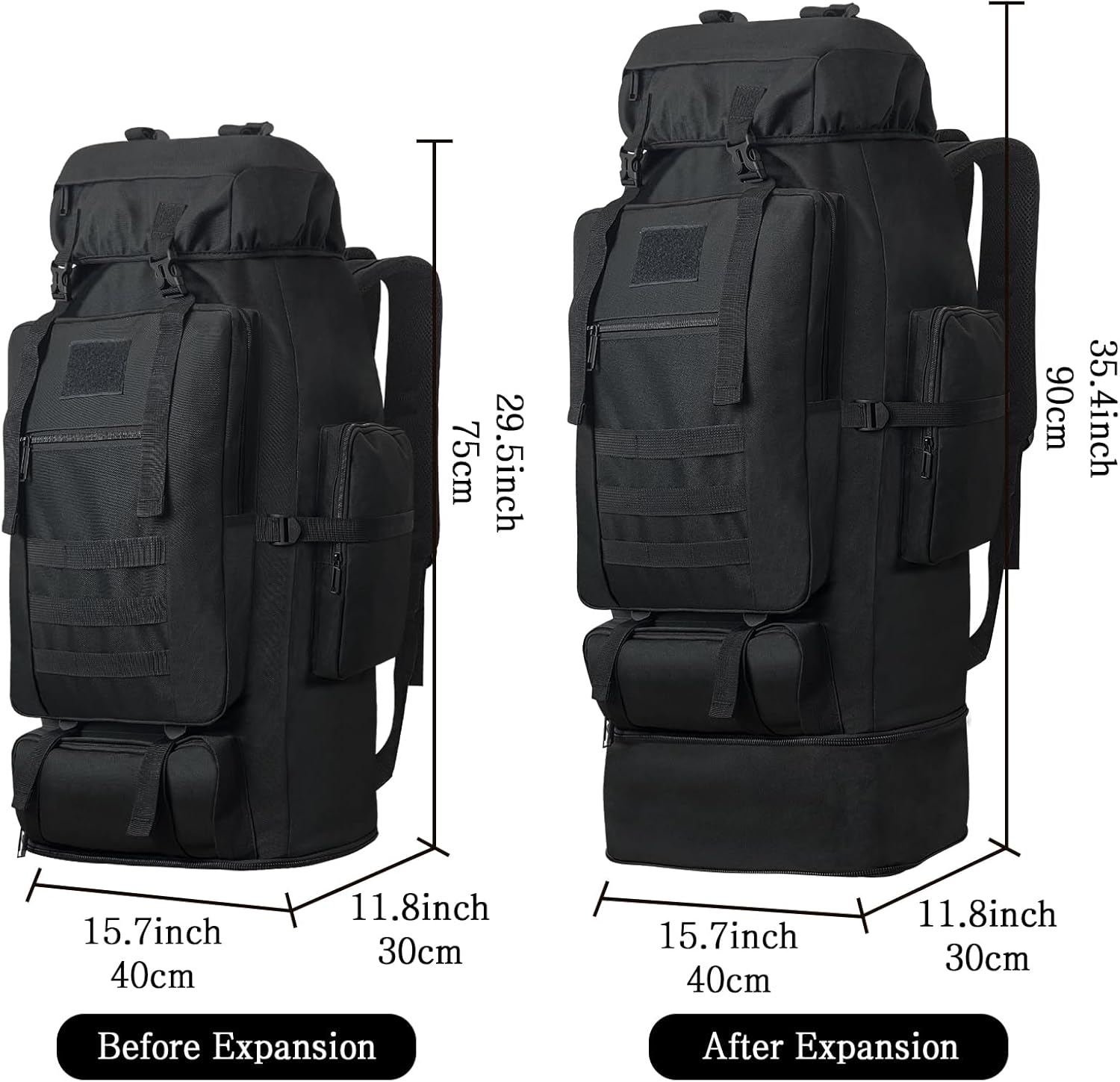 Lizbin 100L Hiking Backpack, Travel Backpack Military Tactical Backpack, Large Hiking Backpack, Travel Backpack for Women Men, Water Resistant Outdoor Sports Backpack, Adjustable Sport Bags (Black) image number 4