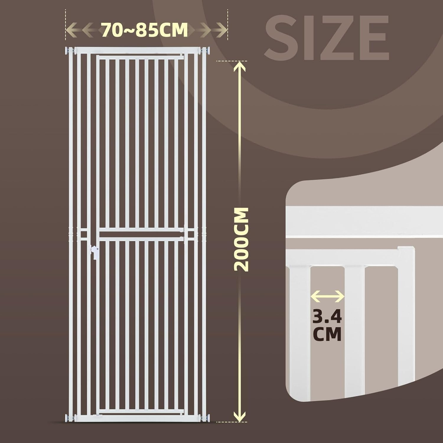 Pet Scene Safety Gate 200Cm Extra Tall Retractable Pet Dog Cat Fence Enclosure Barrier Safe Guard Indoor Security Fencing for Doorway Stairs Kitchen 70-85Cm Extension Adjustable image number 4