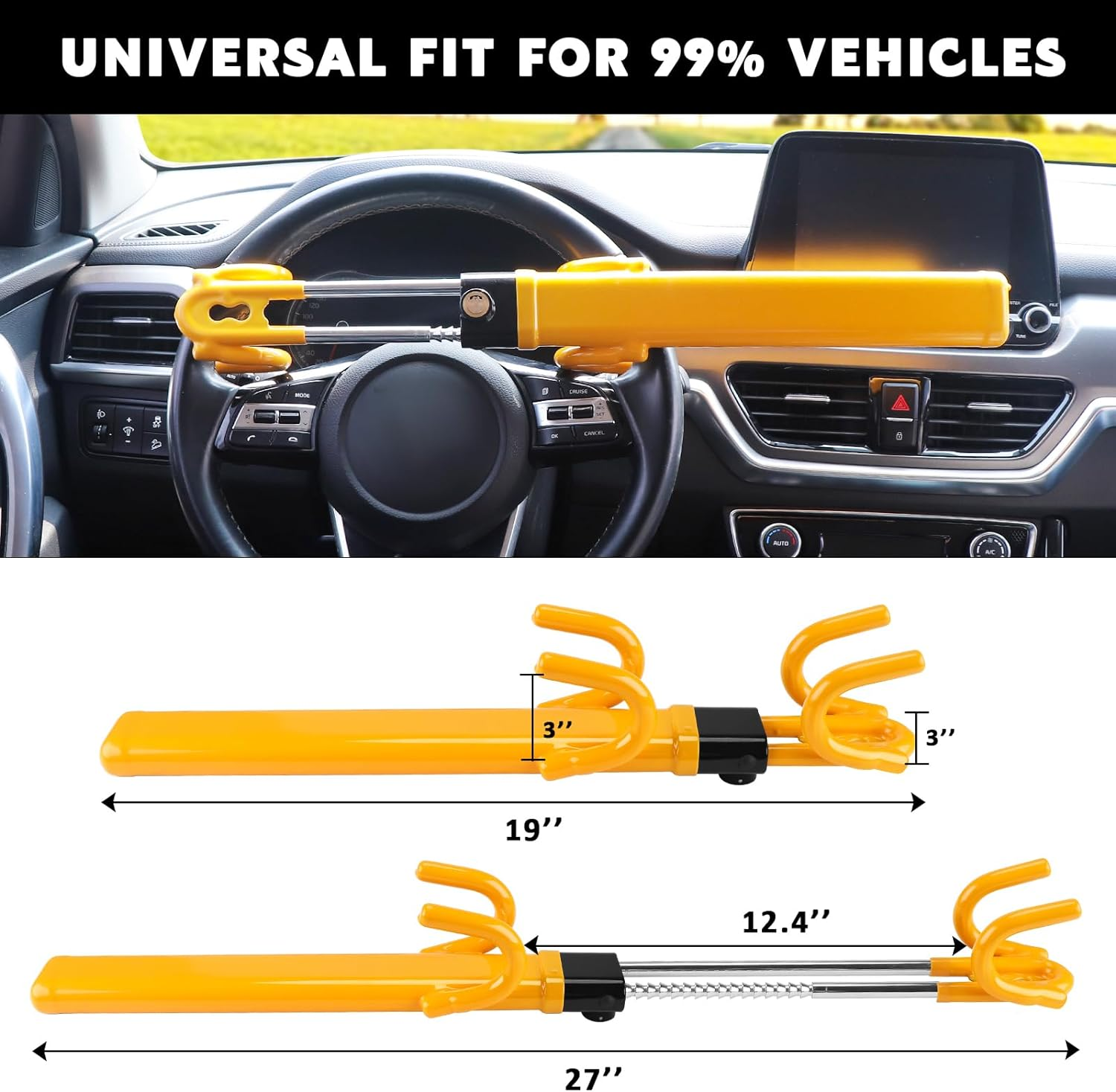 Turnart Steering Wheel Lock Anti-Theft Device Wheel Lock Retractable Car Lock with 3 Keys Heavy-Duty for Car Security Universal Fit for Auto/Suv/Van/Truck image number 5