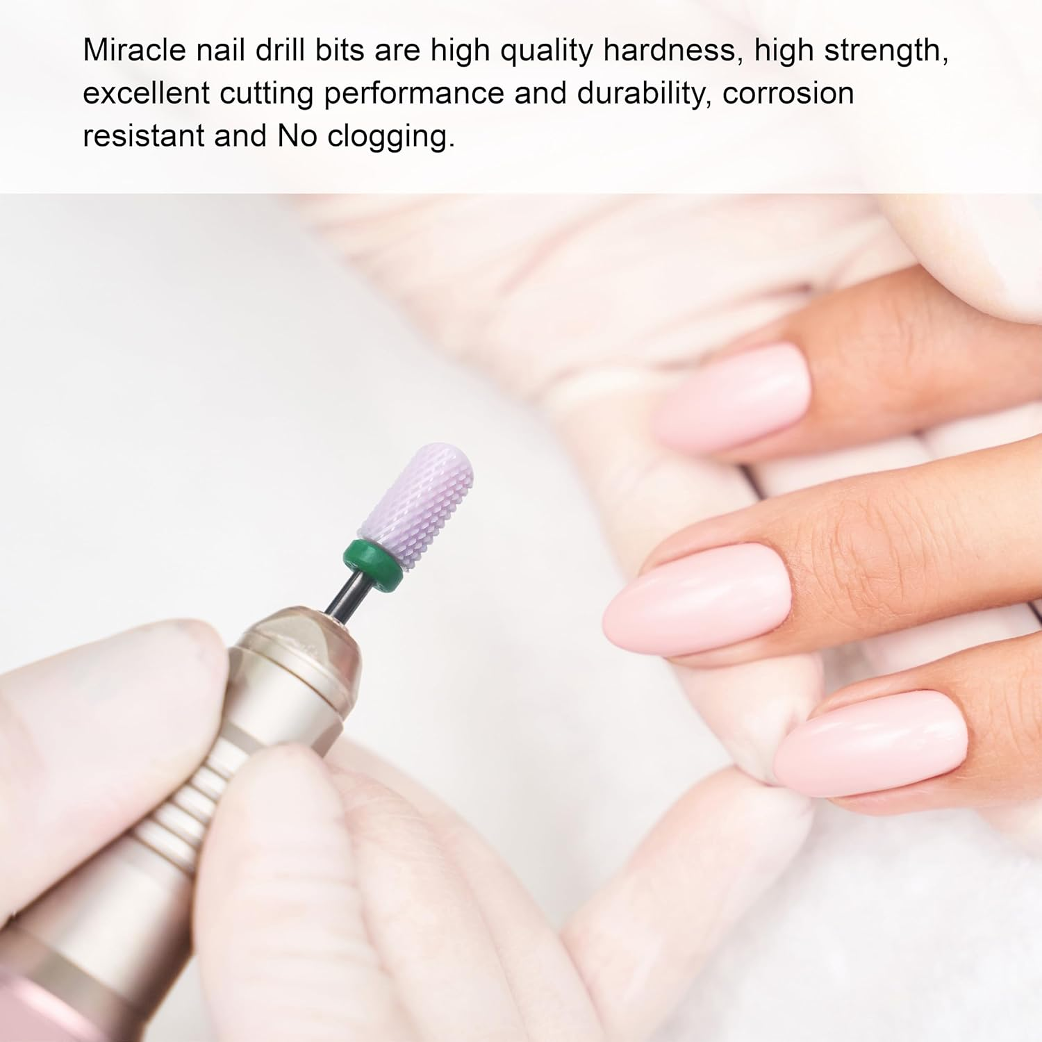 MIRACLE 3/32" Ceramic Nail Drill Bits Smooth round Top Large Barrel Head for Electric Drill Machines L (Fine)