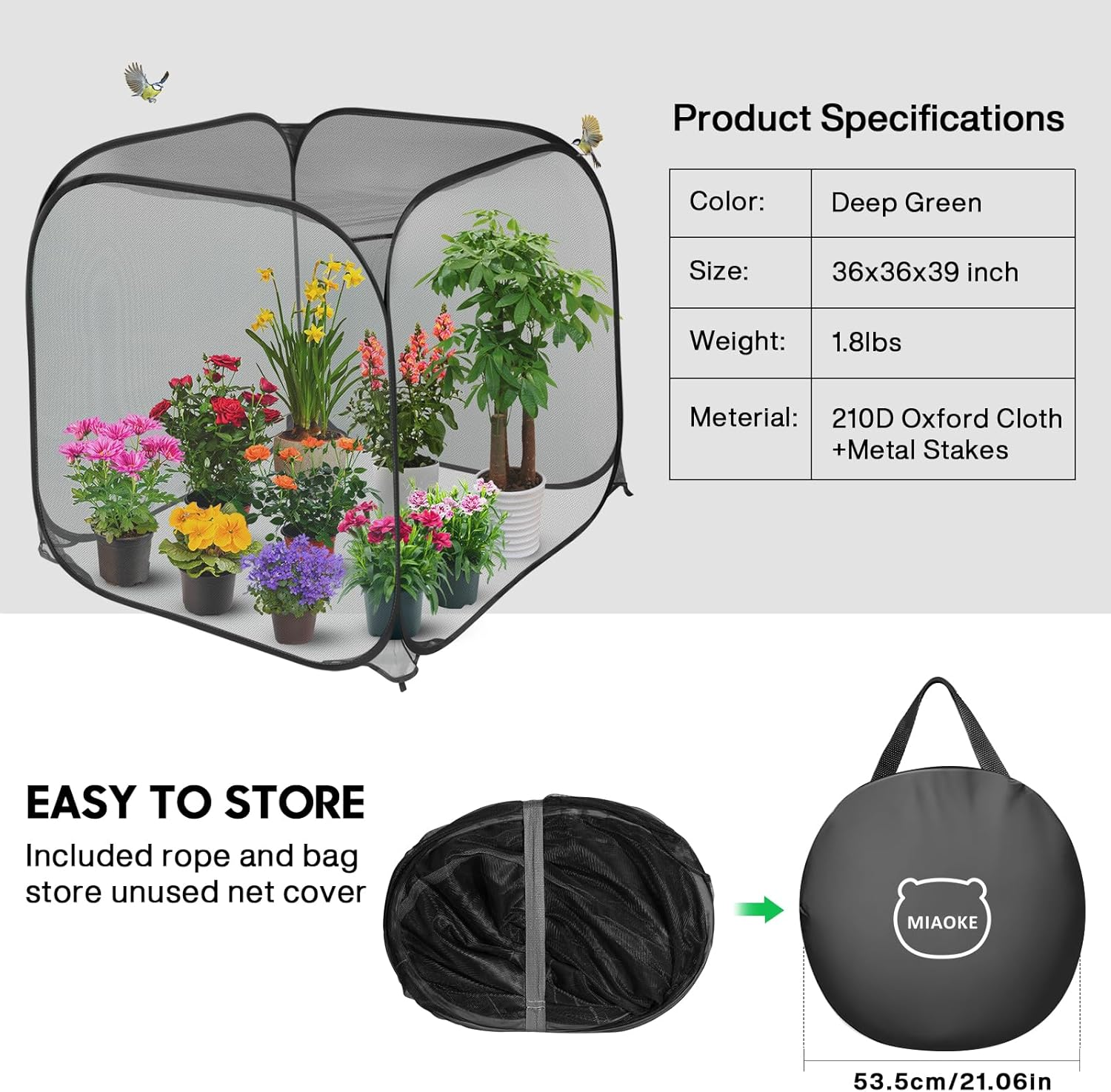 MIAOKE Pop up Mesh Plant Cover, 90&times;90X97 Cm No Build Garden Netting Protection against Insects, Raised Bed Cover for Barrier against Insects for Vegetable Plant Fruit Animals image number 3