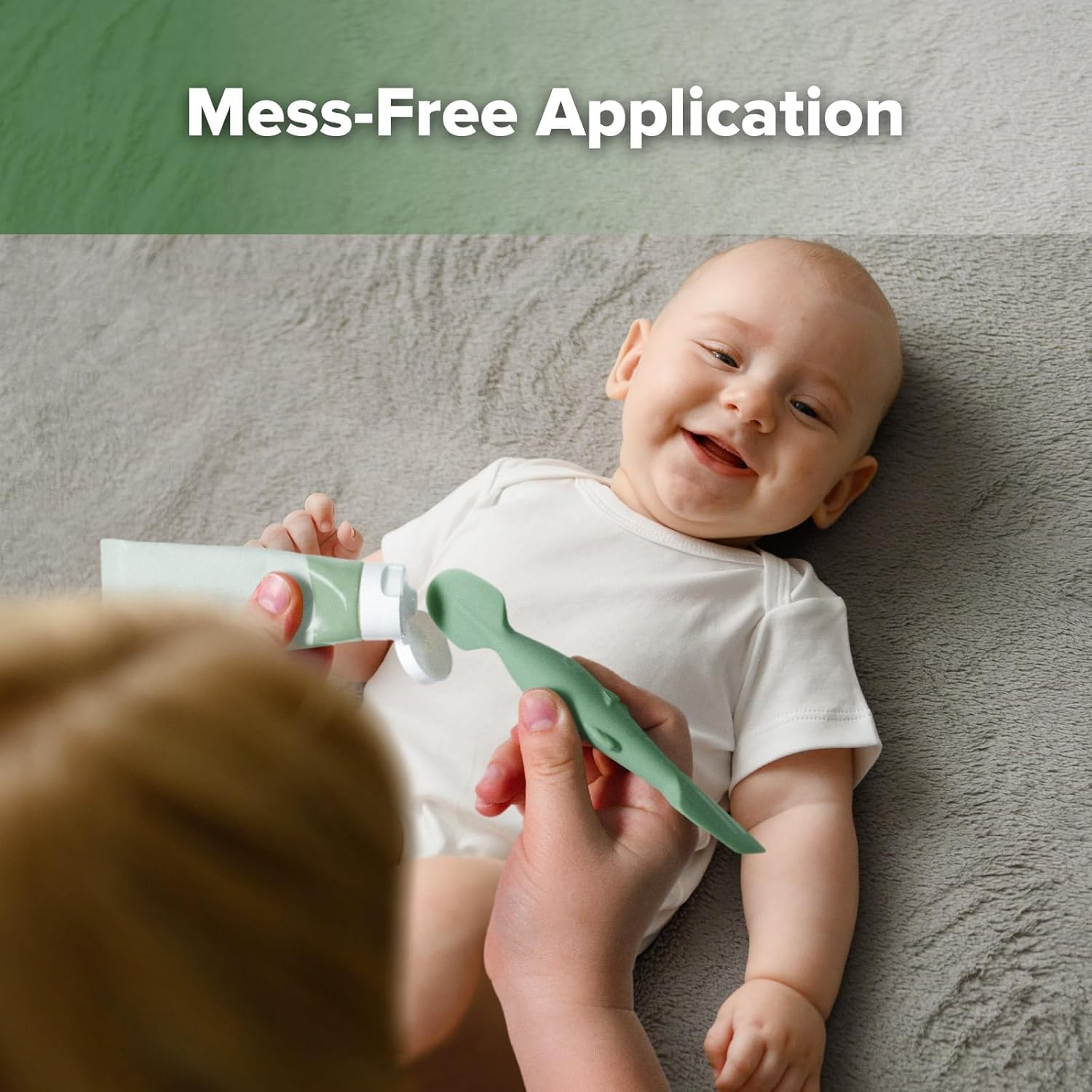 Haakaa Baby Diaper Cream Spatula, Nomess Dual-Ended Silicone Diaper Rash Cream Applicator with Hygienic Case, Butt Spatula for Baby- Pea Green image number 3