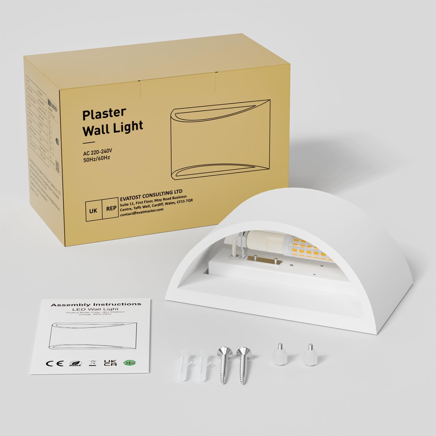 HYDONG Indoor Wall Lamp, White LED Wall Lamp 7W Warm White Modern Plaster Wall Light for Bedroom, Home, Hallway, Living Room (G9 LED Bulb Included) image number 2