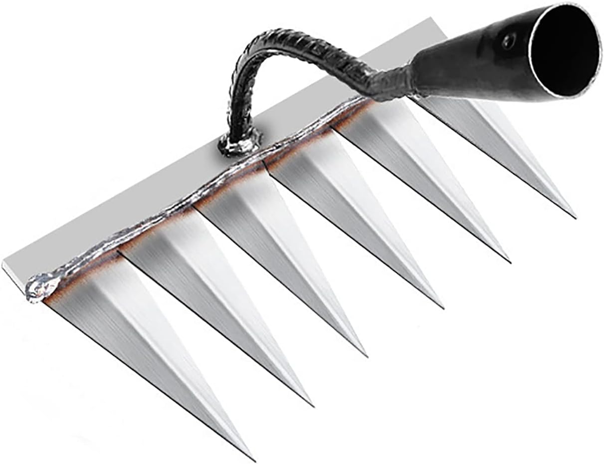 Iron Rake for Gardening and Weeding - Heavy Duty Garden Tool, Carbon Steel Hand Rake for Sturdy Dethatching, 5 Toothed Steel (Without Stick)