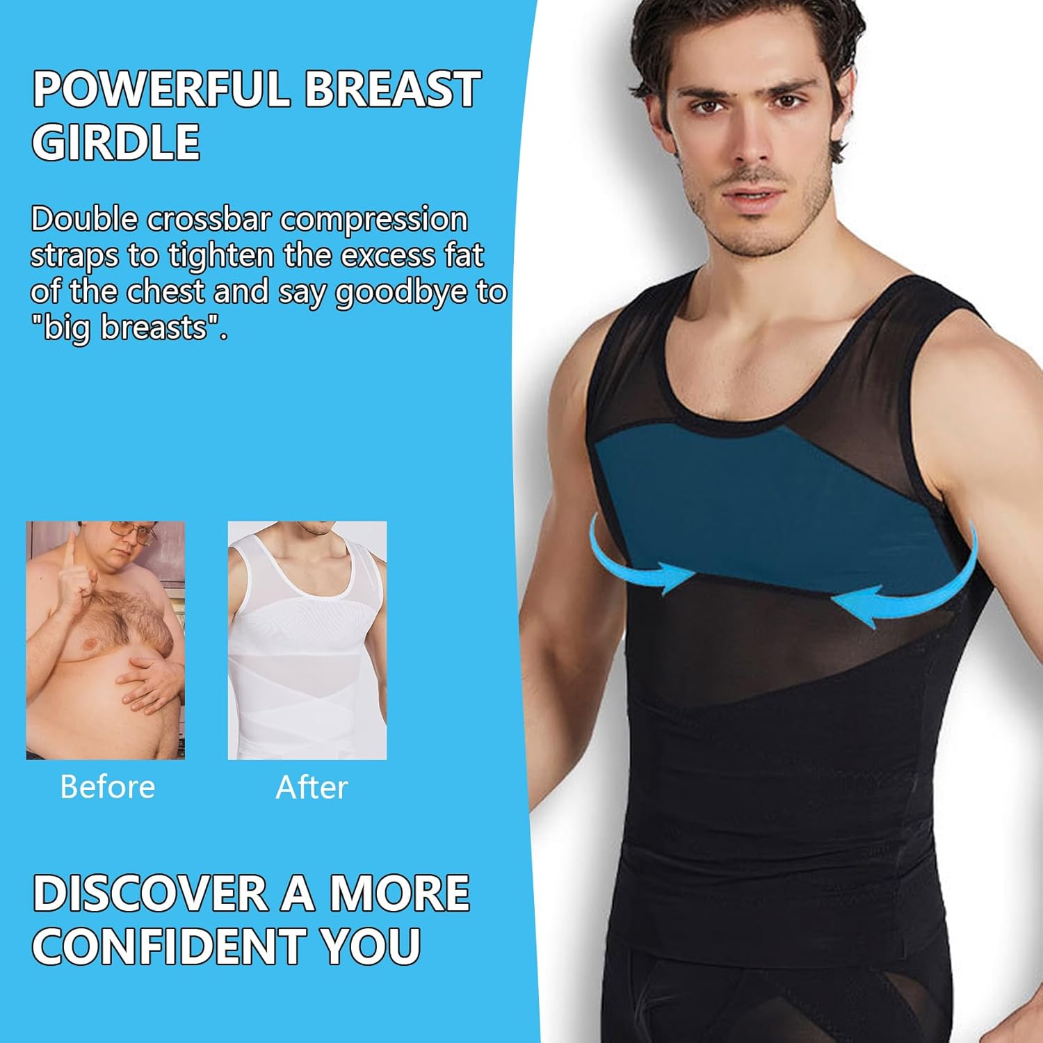 Feimvbe 2 Pieces Compression Shirt for Men Mesh Vest Sleeveless Tank Tops Men Shirt Mens Shapewear Tight Tummy Control Vest Slimming Vest