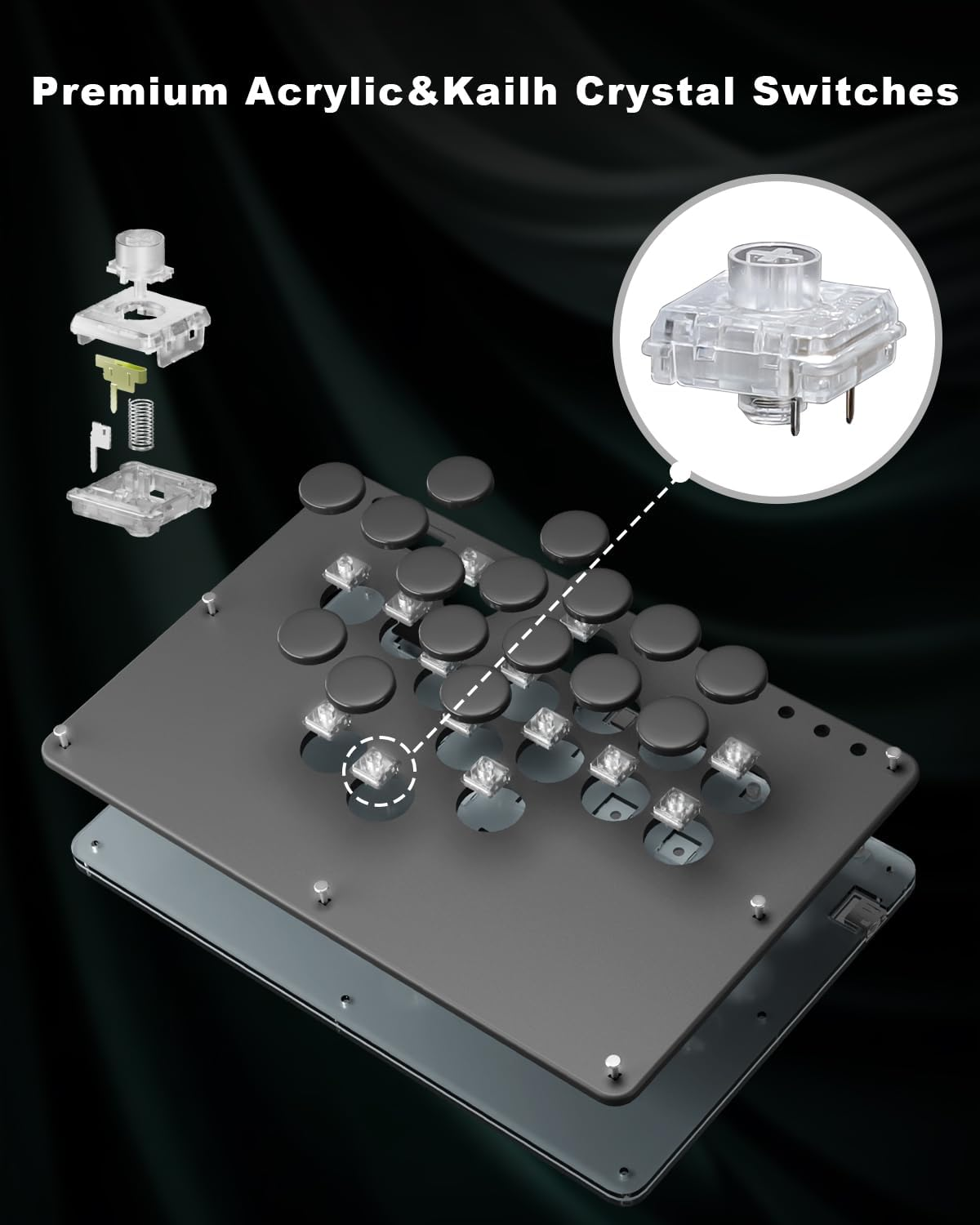 ONEED Haute42 Leverless Controller Arcade Stick T16: Leverless Controller T16 Black,Leverless Arcade Stick for Pc/Ps3/Ps4/Switch Game,Crystal Low-Profile Switch Arcade Stick Support Hot Swap & SOCD image number 1