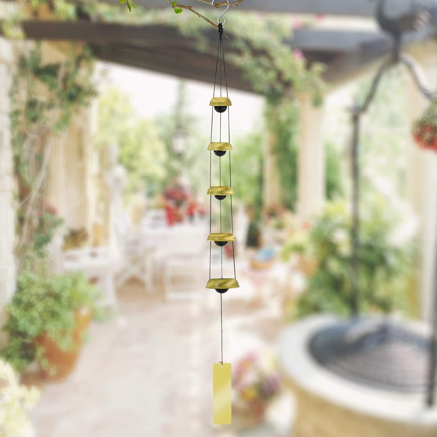 Mrmrkura Copper Wind Chimes for Outside, Temple Wind Chimes with 5 Bells Feng Shui Wind Bell Pendent Memorial Windchimes for Home Garden Patio Backyard Decor (Brass) image number 3