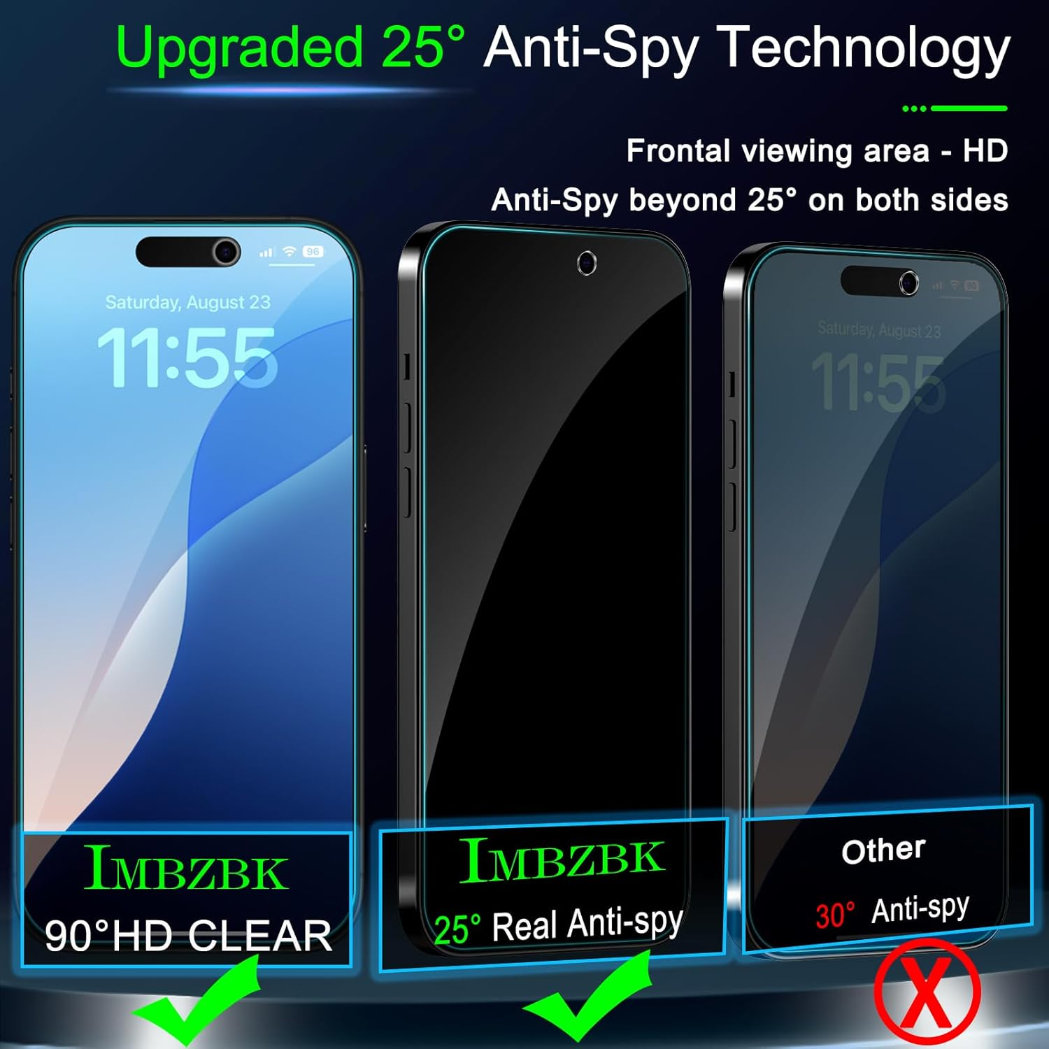 [Auto-Dust Removal] IMBZBK 3 Pack Privacy Screen Protector for Iphone 17 Pro Max [6.9 INCH] anti Spy Private Accessories, Case Friendly Film, Military Grade Tempered Glass 3 Camera Lens Protector image number 6