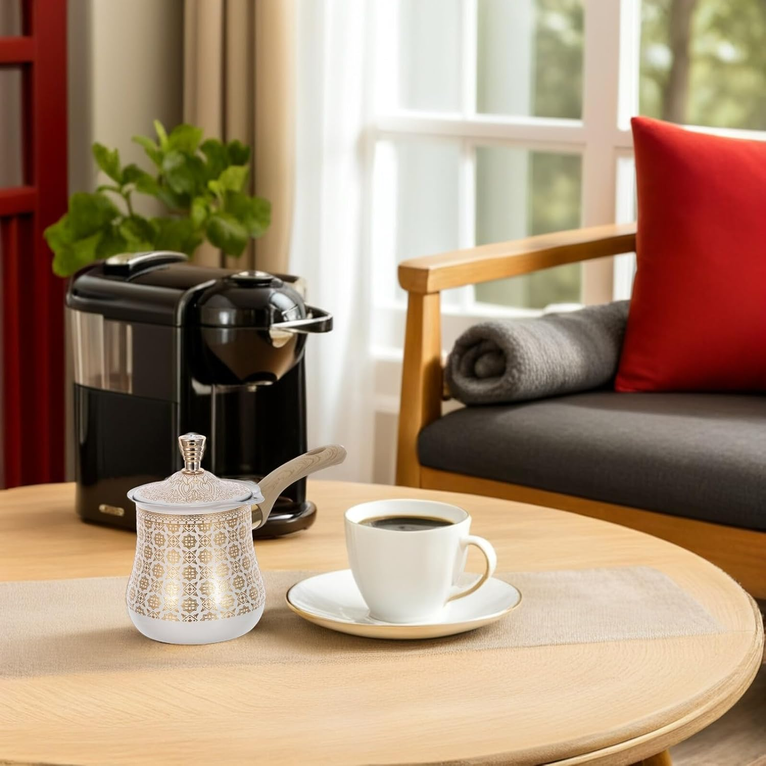 BRIGHTFUFU Stainless Steel Turkish Coffee Pot 720Ml with Lid &ndash; Handheld Mocha Coffee Maker and Stovetop Espresso Pitcher for Milk, Butter, and Chocolate Warming, Suitable for Home and Camping