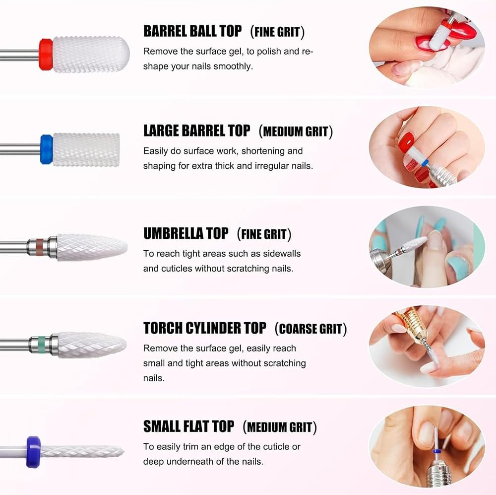 6Pcs 5-In-1 Professional Nail Drill Bits Set,3/32" Nail Tech Ceramic Bits for Fast Cuticle Removal, Gel Polishing &ndash; Perfect for Manicurists & Nail Salons