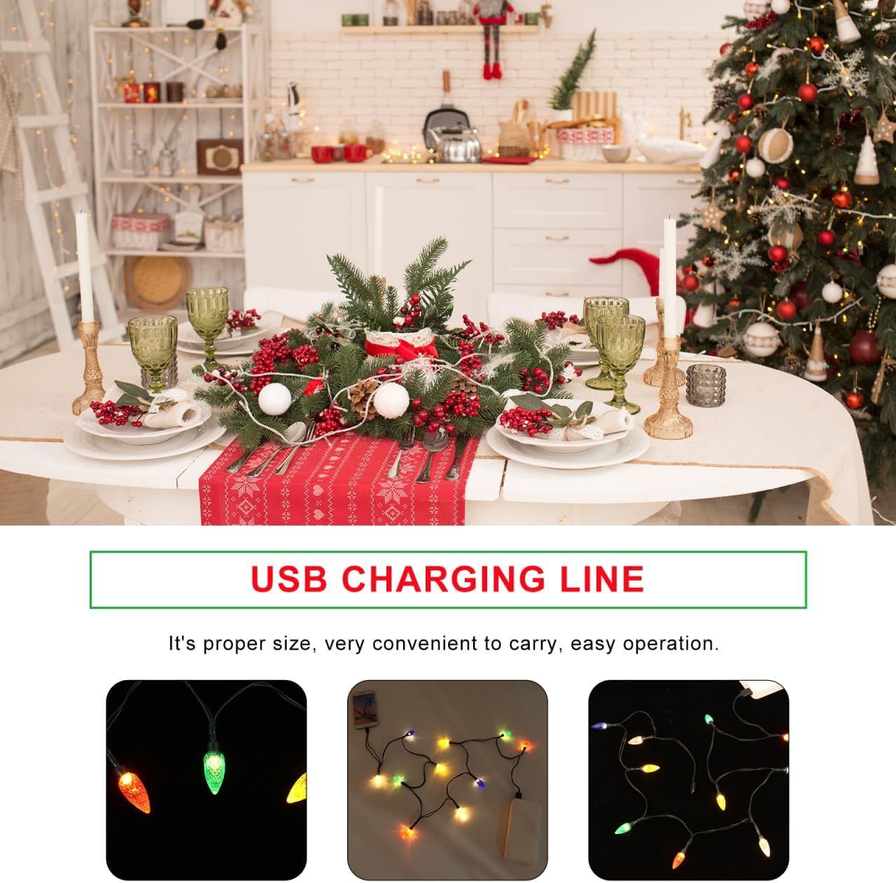 POPETPOP LED Christmas Lights Charging Cable USB Bulb Charger String Lights for Indoor Outdoor Christmas Tree Garden Wedding Party Decoration - For Android image number 2