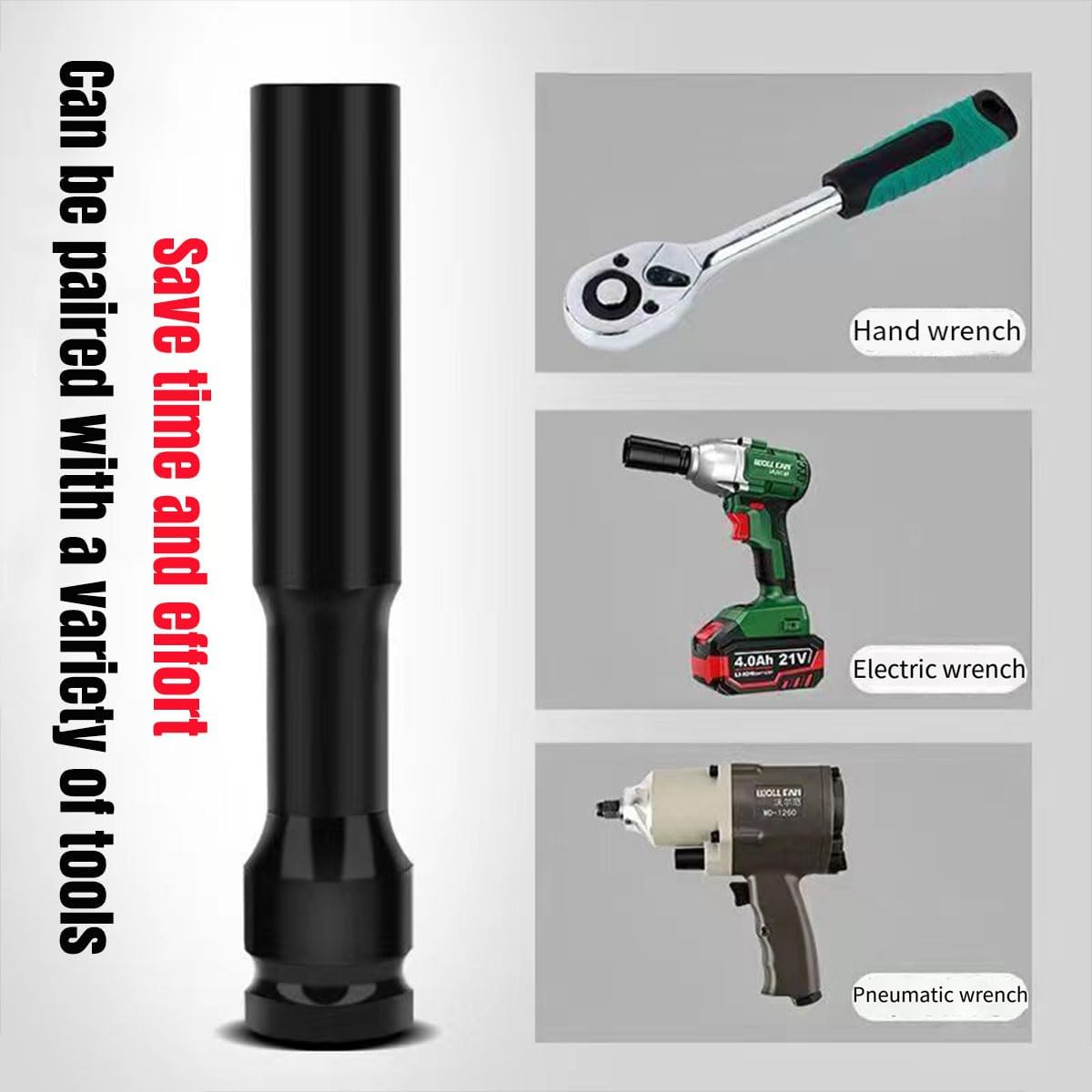 AIMALL 14Mm Lengthened Thin-Walled Socket for Electric Wrench &ndash; 1/2" Extra-Long Ultra-Thin Hexagon Socket, CR Chrome Vanadium Steel image number 5