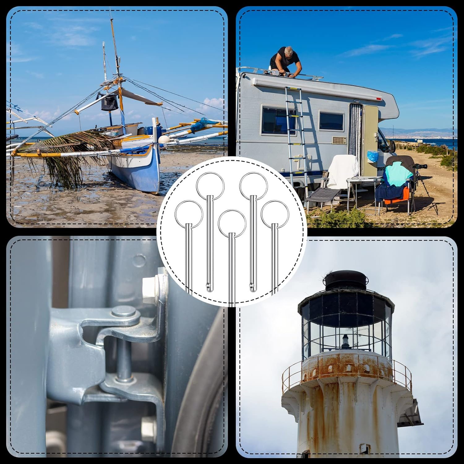 LEIFIDE Quick Release Pins for Bimini Top, Diameter 0.25 Inch, Usable Length 2 X 19/25'' (70Mm) Total Length 3 X 3/20'' (80Mm) Bimini Top Pin Marine Hardware Stainless Steel Trailer Pin(8 Pcs) image number 3