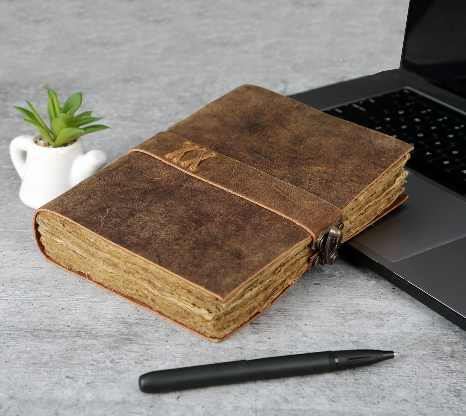 Komal'S Passion Leather Vintage Leather Journal Handmade Buffalo Deckle Edge Paper &ndash; Leather Bound Journal for Women Men Vintage C-Lock Closure Ideal for Writing & Travel for Artists - 7X5 Inches image number 3