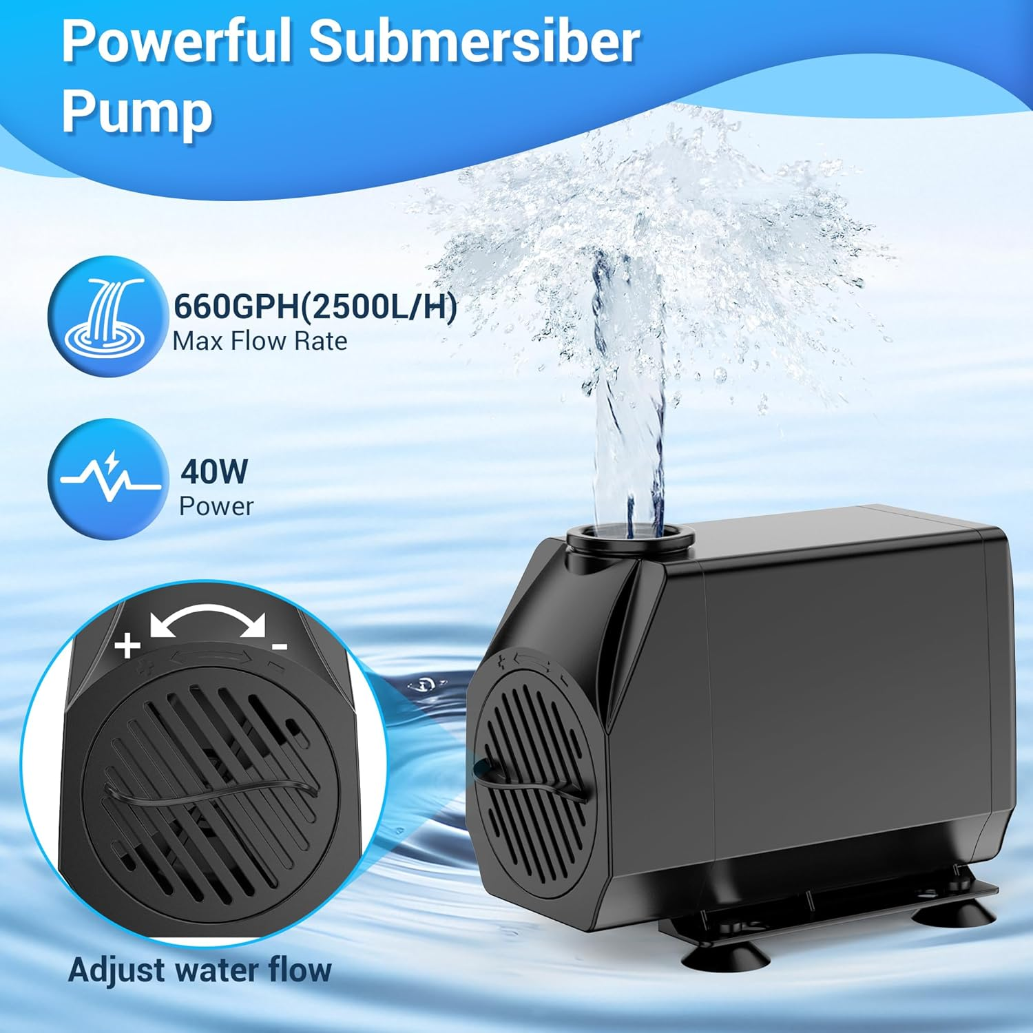 NFESOLAR Pond Waterfall Spillway Kit for Outdoor Pond up to 2000 Gallons, Includes 12.2" W Stainless Steel Pond Waterfall Box, 660GPH Ultra-Quiet Water Pump, 10FT Corrugated Tubing N4311 image number 4