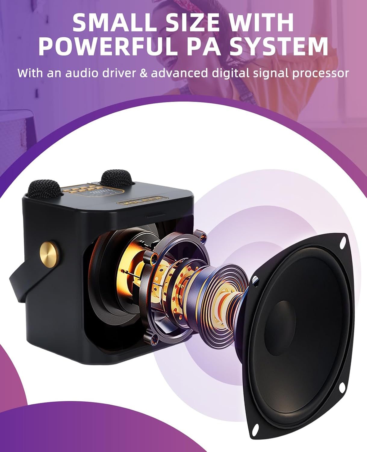 JIEFOCH Portable Karaoke Machine with 2 Wireless Karaoke Microphones for Adults and Kids, Singing Machine Bluetooth Karaoke System for Home Party, Meeting (Black) image number 4