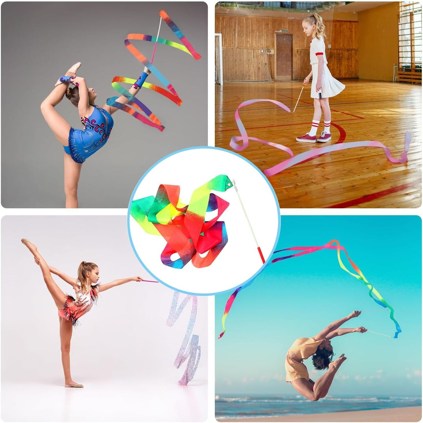 Paifeancodill Ribbons for Gymnastics, 16 Pcs Dance Ribbons Streamers, Sparkling Dance Ribbon Twirling Ribbon with Ribbon Dancer Wand ​For Kids Girls Adults Artistic Dancing Training Party Favor