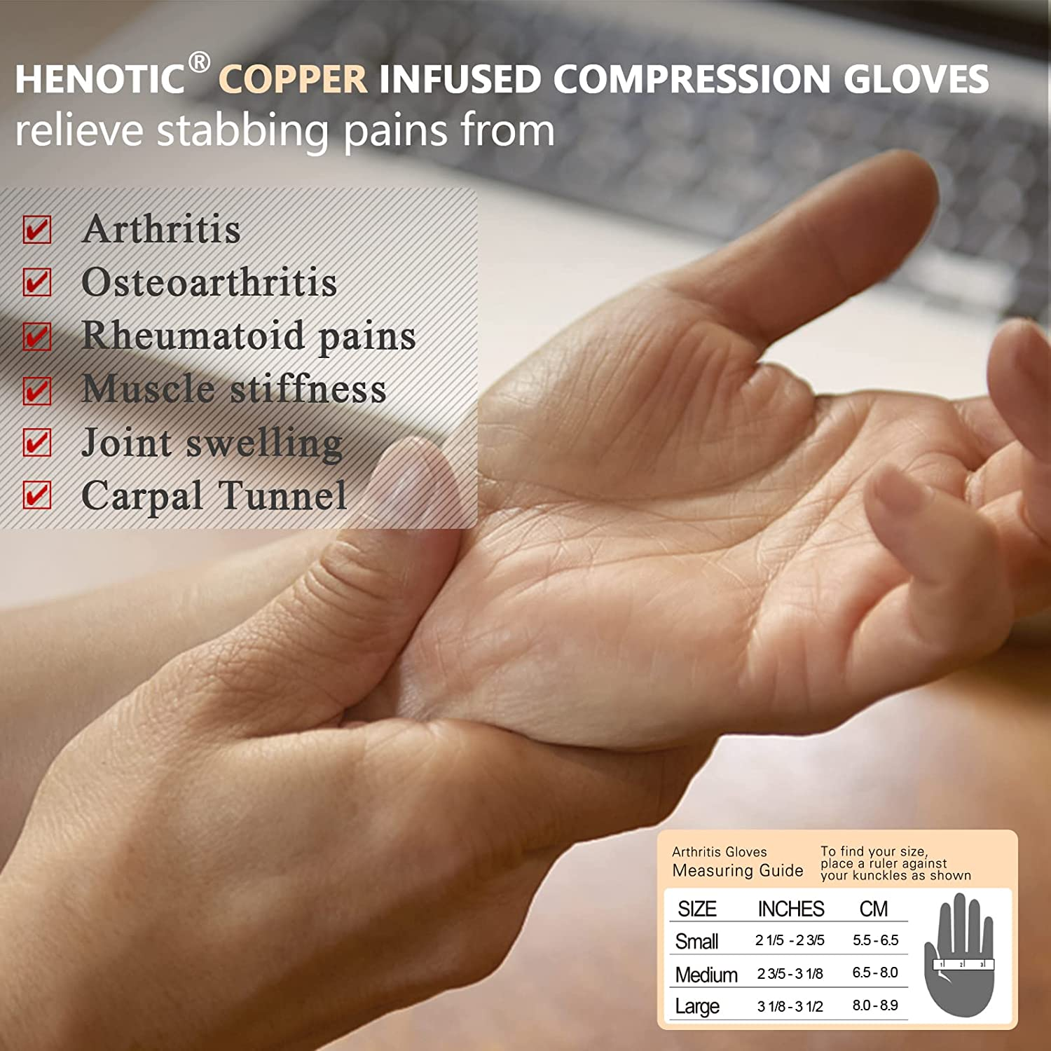 Copper Compression Gloves for Women Men, Full Finger Breathable & Moisture Wicking Arthritis Compression Gloves for Relieving Carpal Tunnel Aches, Rheumatoid Pains, Joint Swell image number 5