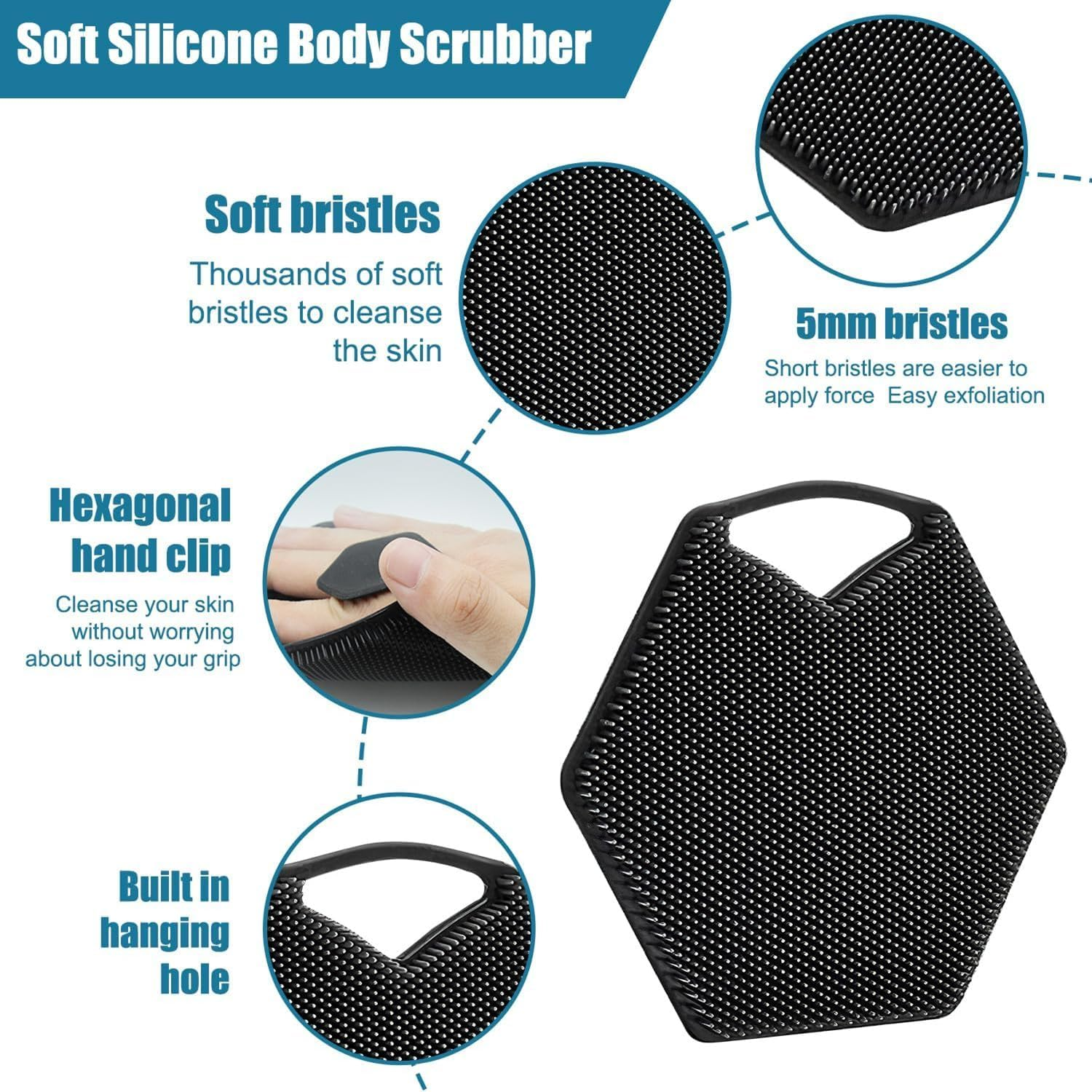 2 PCS Silicone Body Scrub, Soft Silicone Massage Pad with 2 Hooks Wall Mounted Back Scrubber Foot Scrubber Body Cleansing Brush Easy Grip Brush for All Kinds of Skin (Grey, Black) image number 1