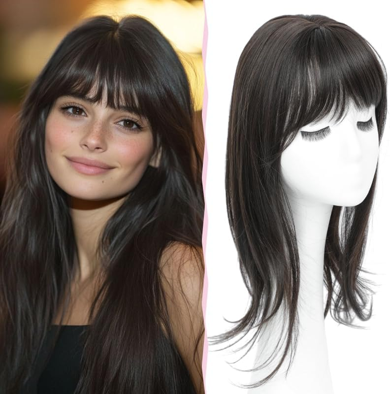 Nexyshe Hair Topper 18 Inch Hair Toppers for Thinning Hair Natural Straight Hair Pieces with Bangs Fake Hair for Ladies with 4''X5'' Base Size