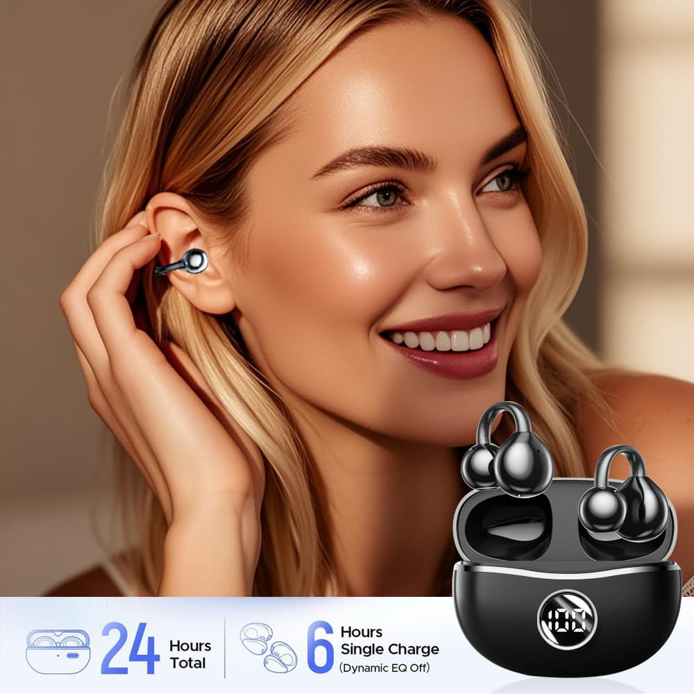 Horuili&reg; Open Bluetooth Headset, Wireless Ear Clip Headphones, Wireless Bluetooth 5.4, Open Ear Bluetooth Headphones, Noise Reduction, Dynamic Equalizer, 3D Sound image number 3